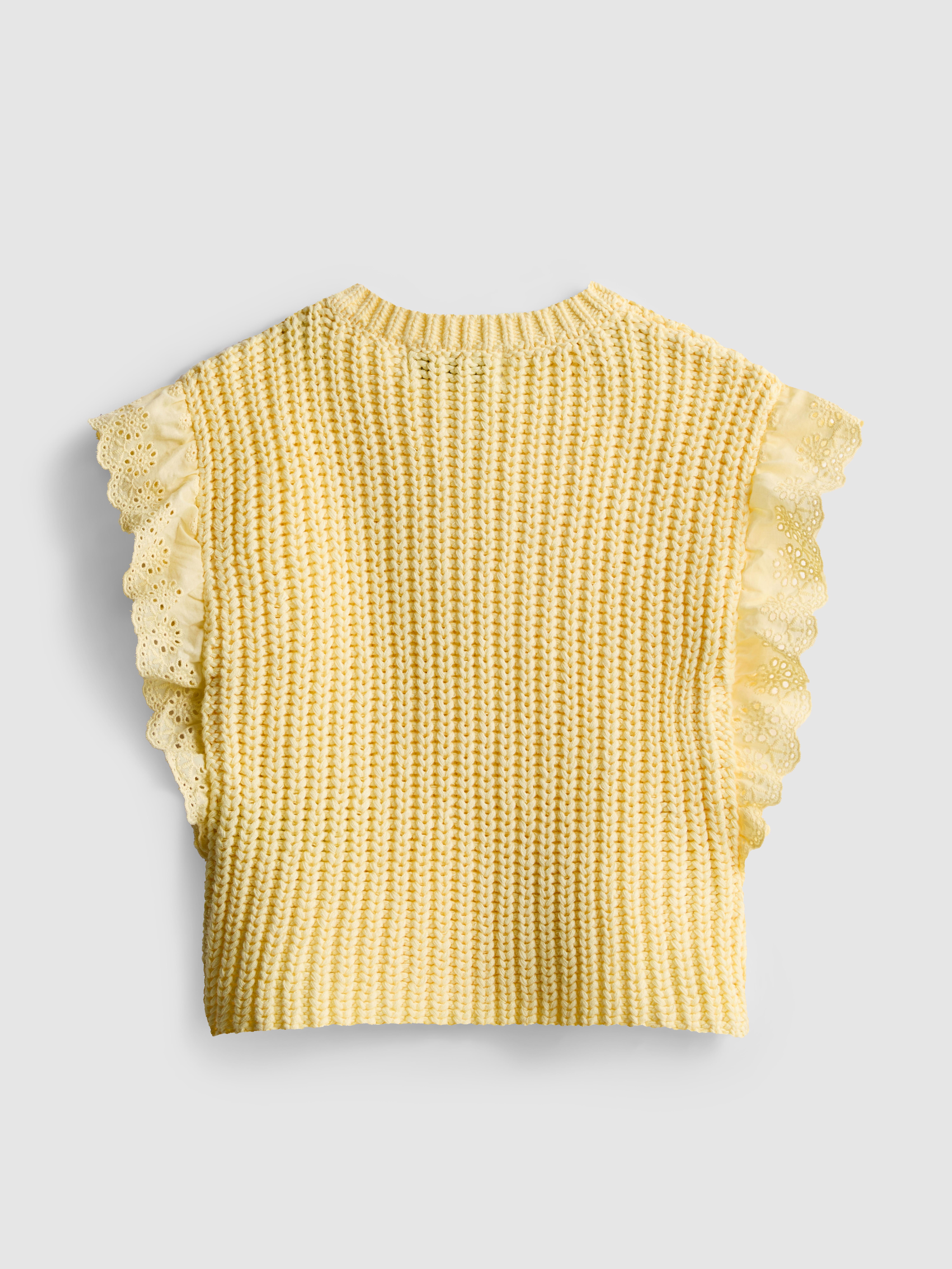 Girls Light Yellow 1.5-8yrs | Ruffle Broderie Anglaise Knit Tan