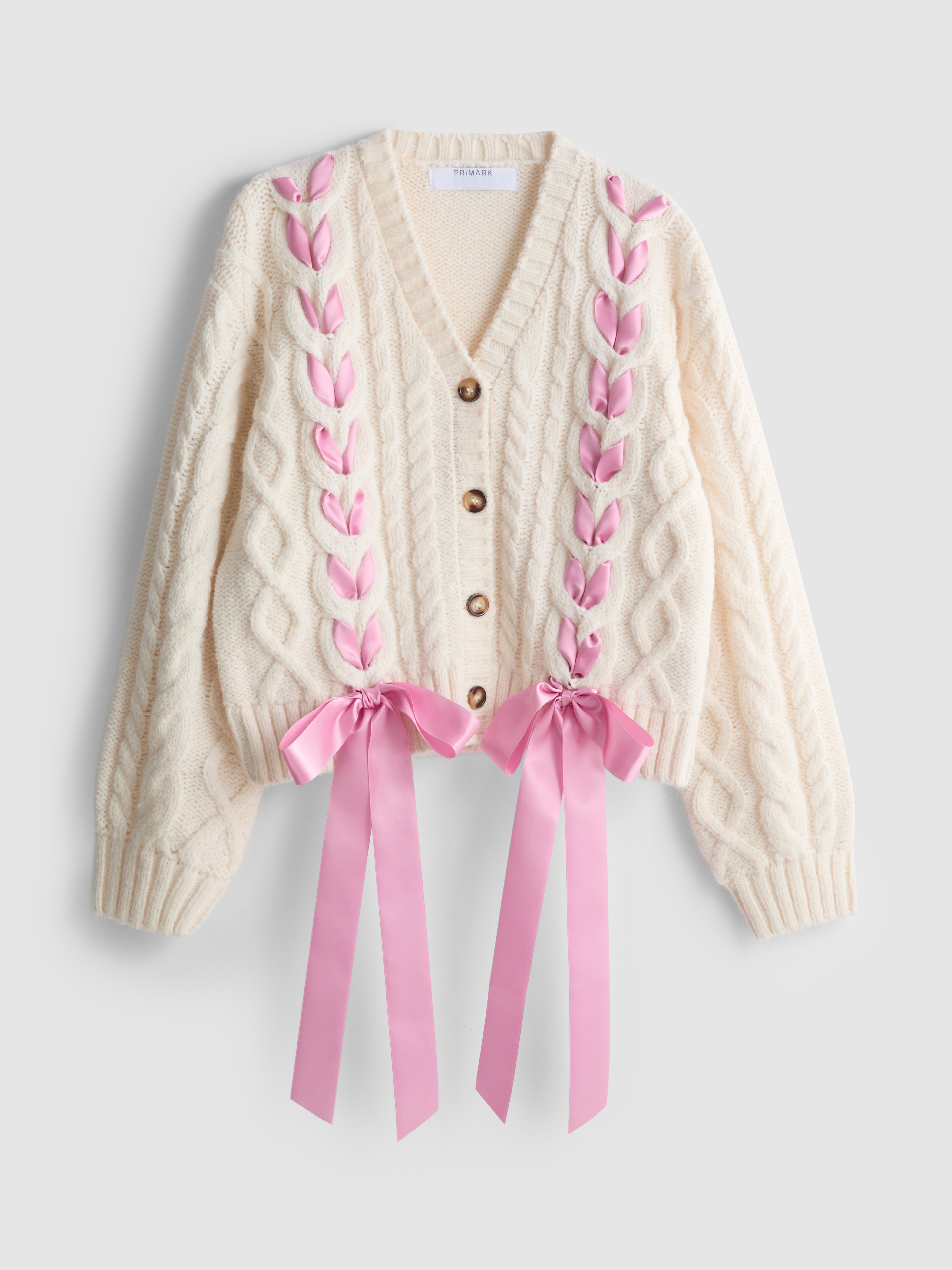 Womens Ecru Cable Knit Ribbon Cardigan | Primark