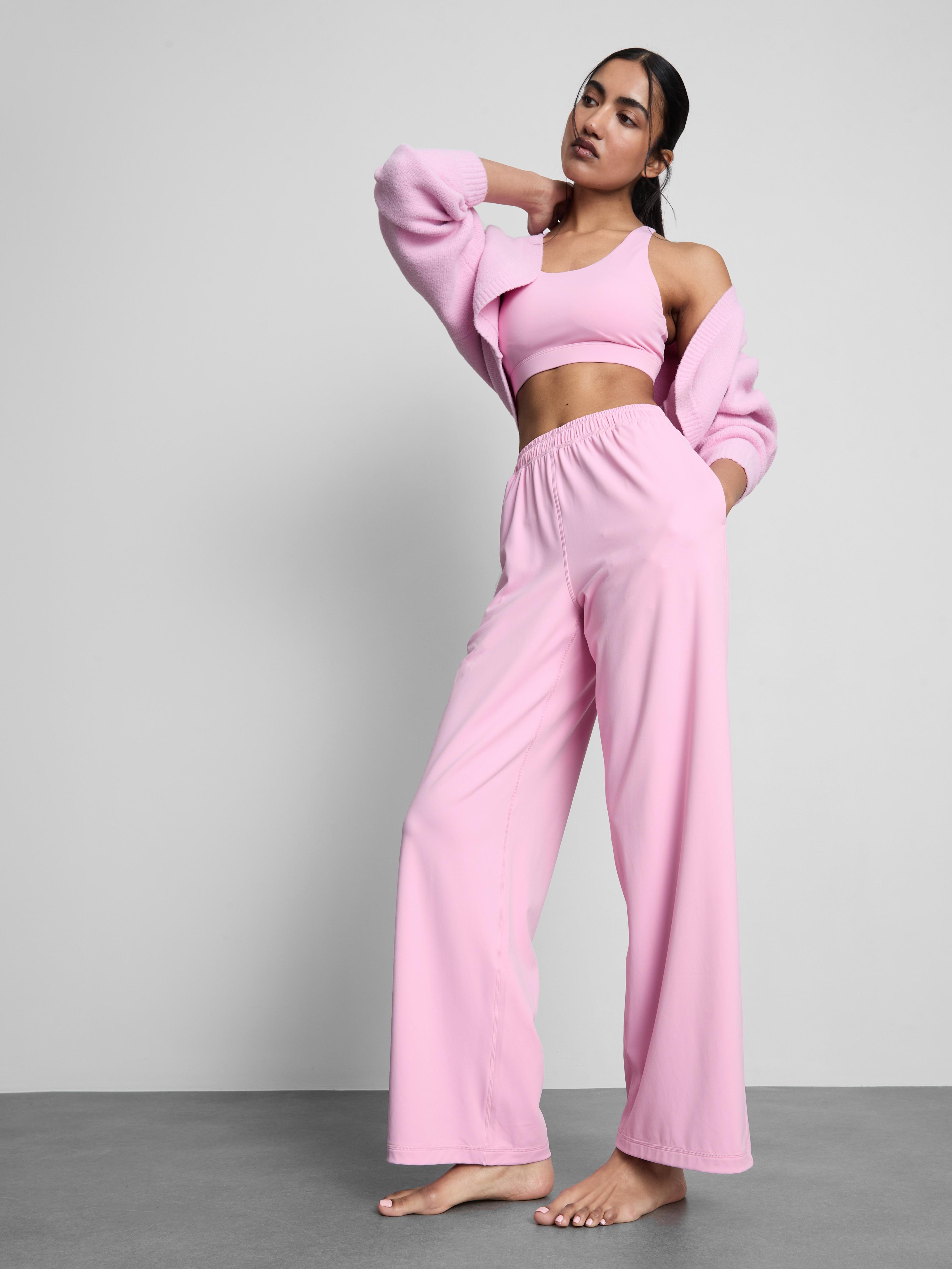 Women's Pink Wide-Leg Athleisure Pants