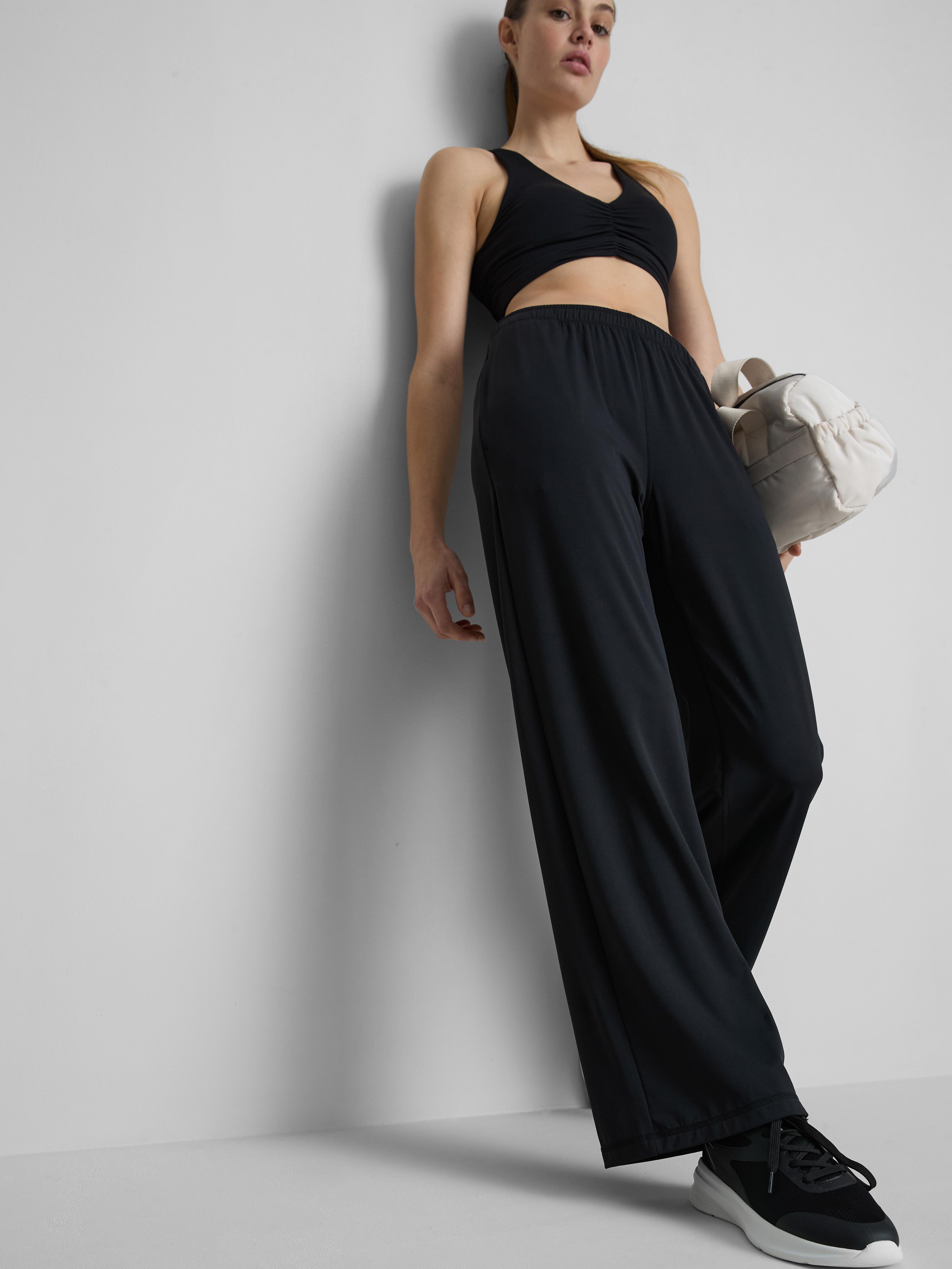 Women's Black Wide-Leg Athleisure Pants