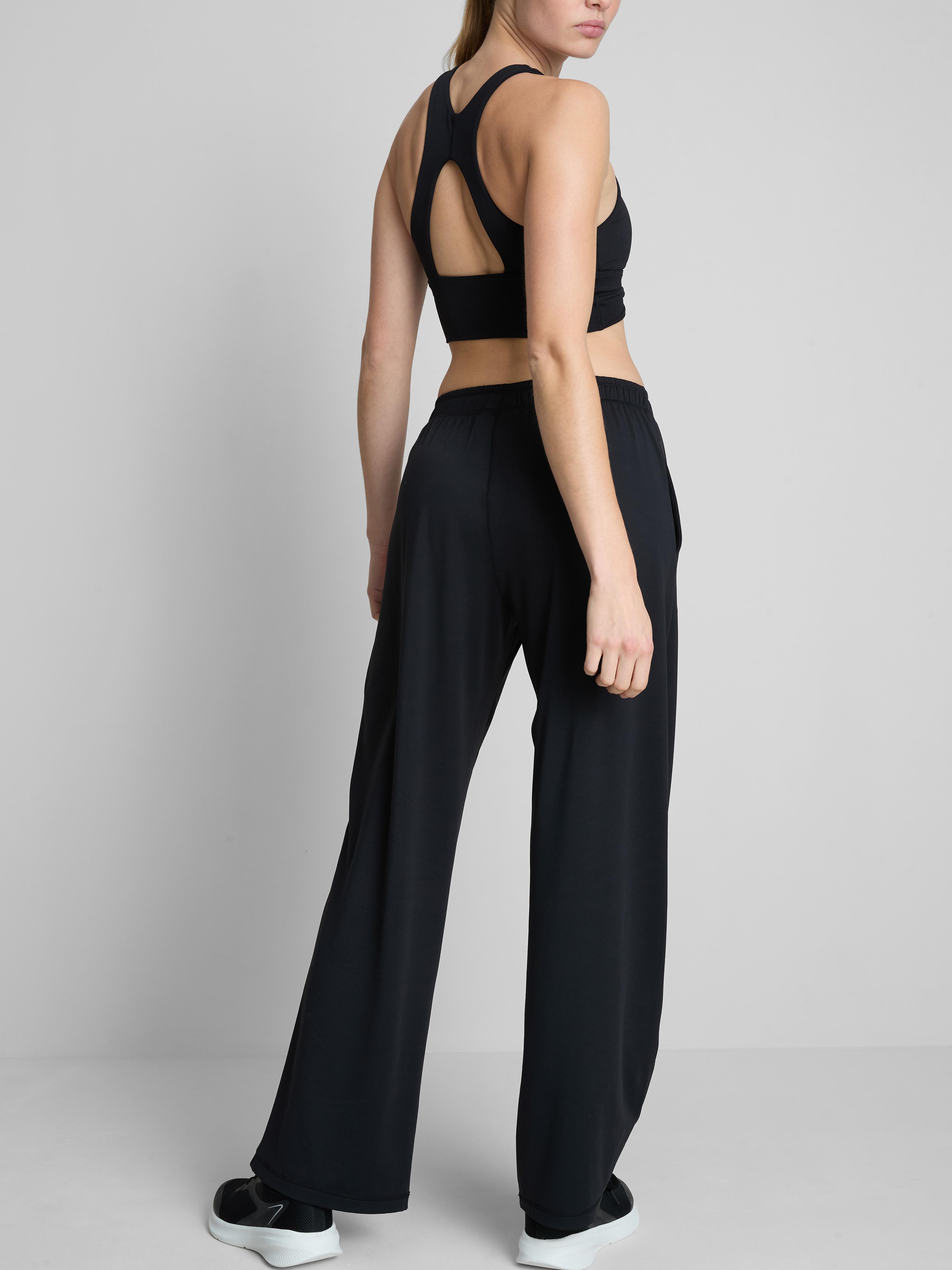 Women's Black Wide-Leg Athleisure Pants
