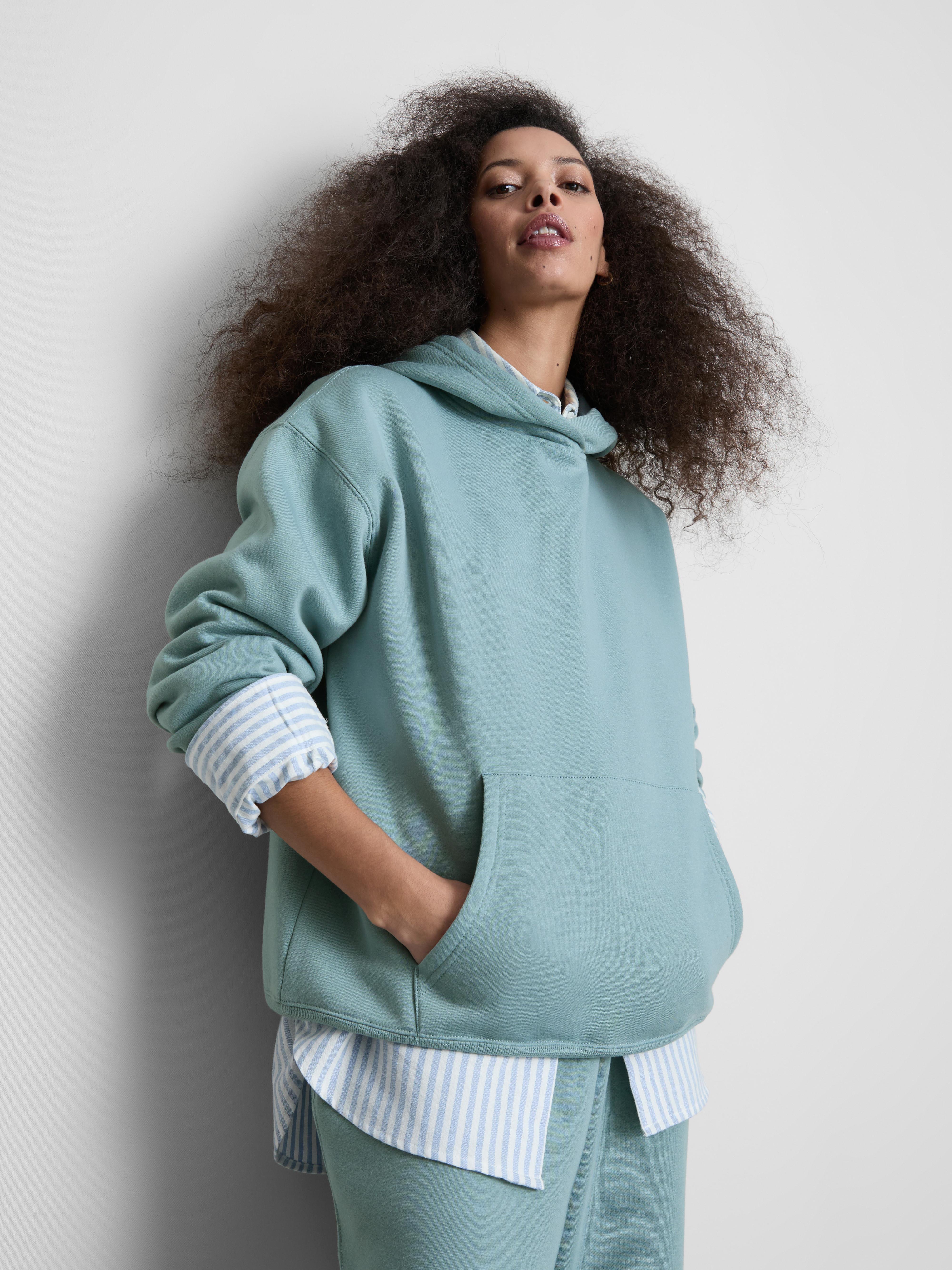 Women's Light Blue Essential Cotton-Blend Hoodie