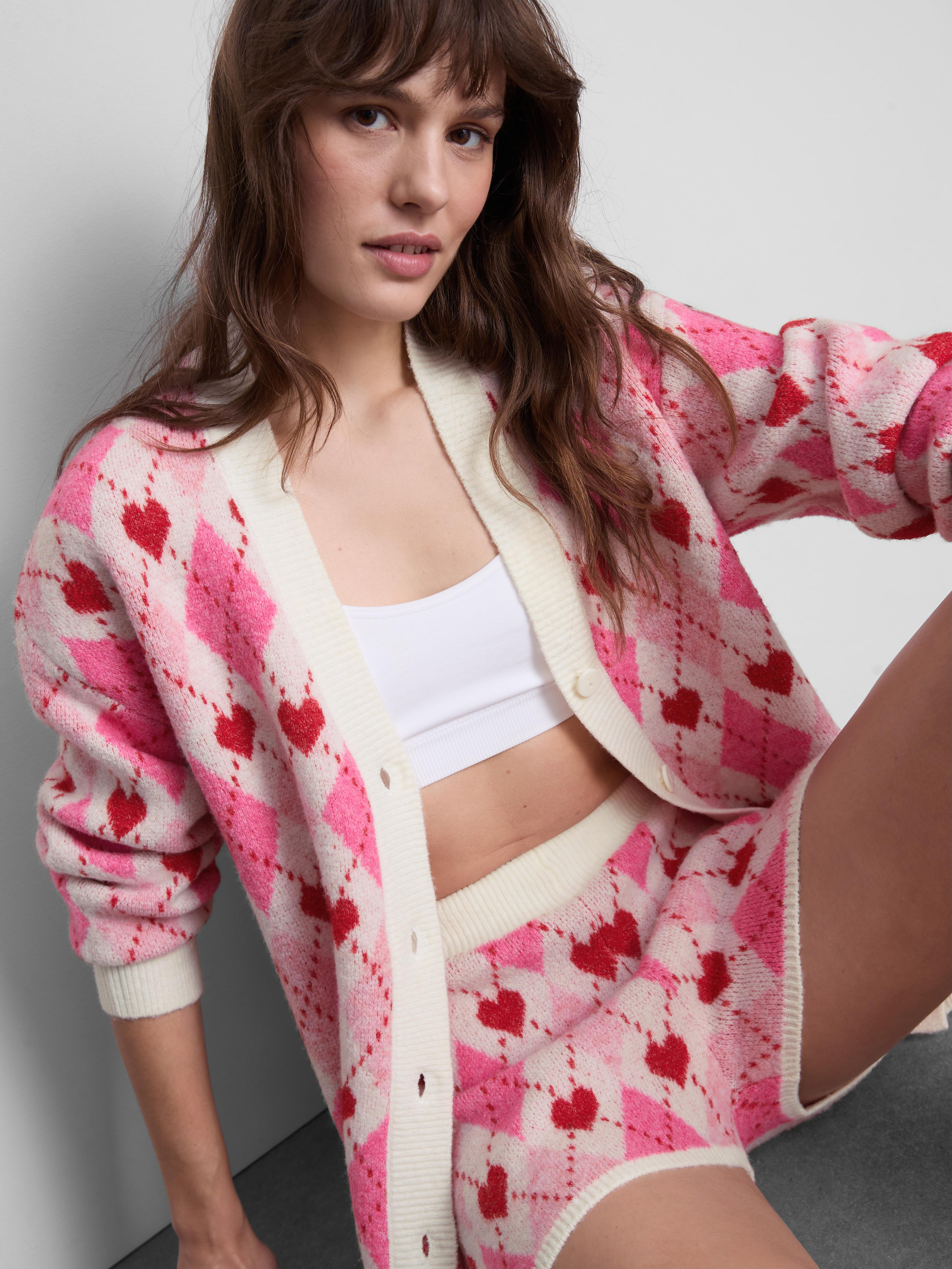 Women's Pink Knitted Heart Detail Shorts