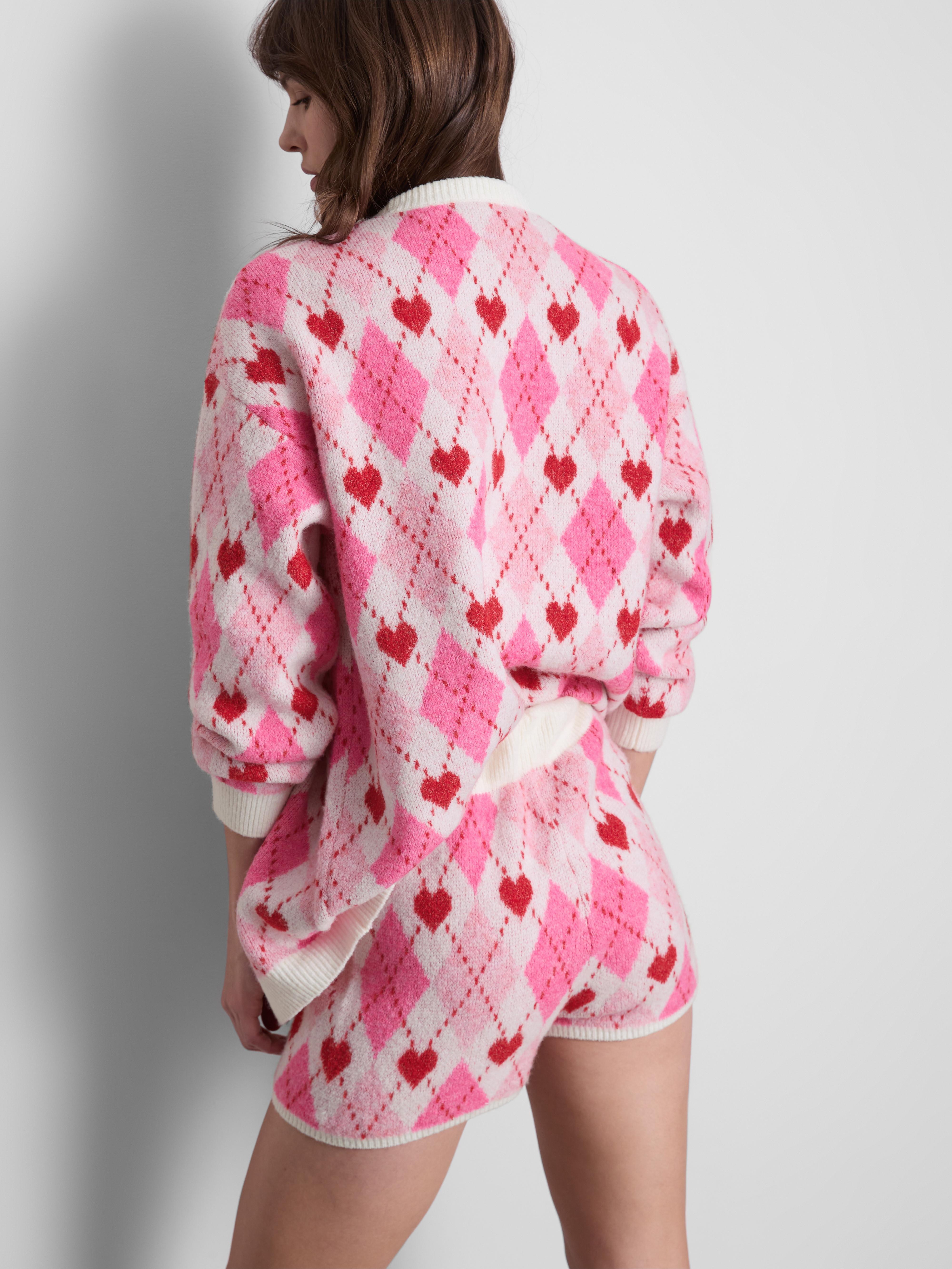 Women's Pink Knitted Heart Detail Shorts
