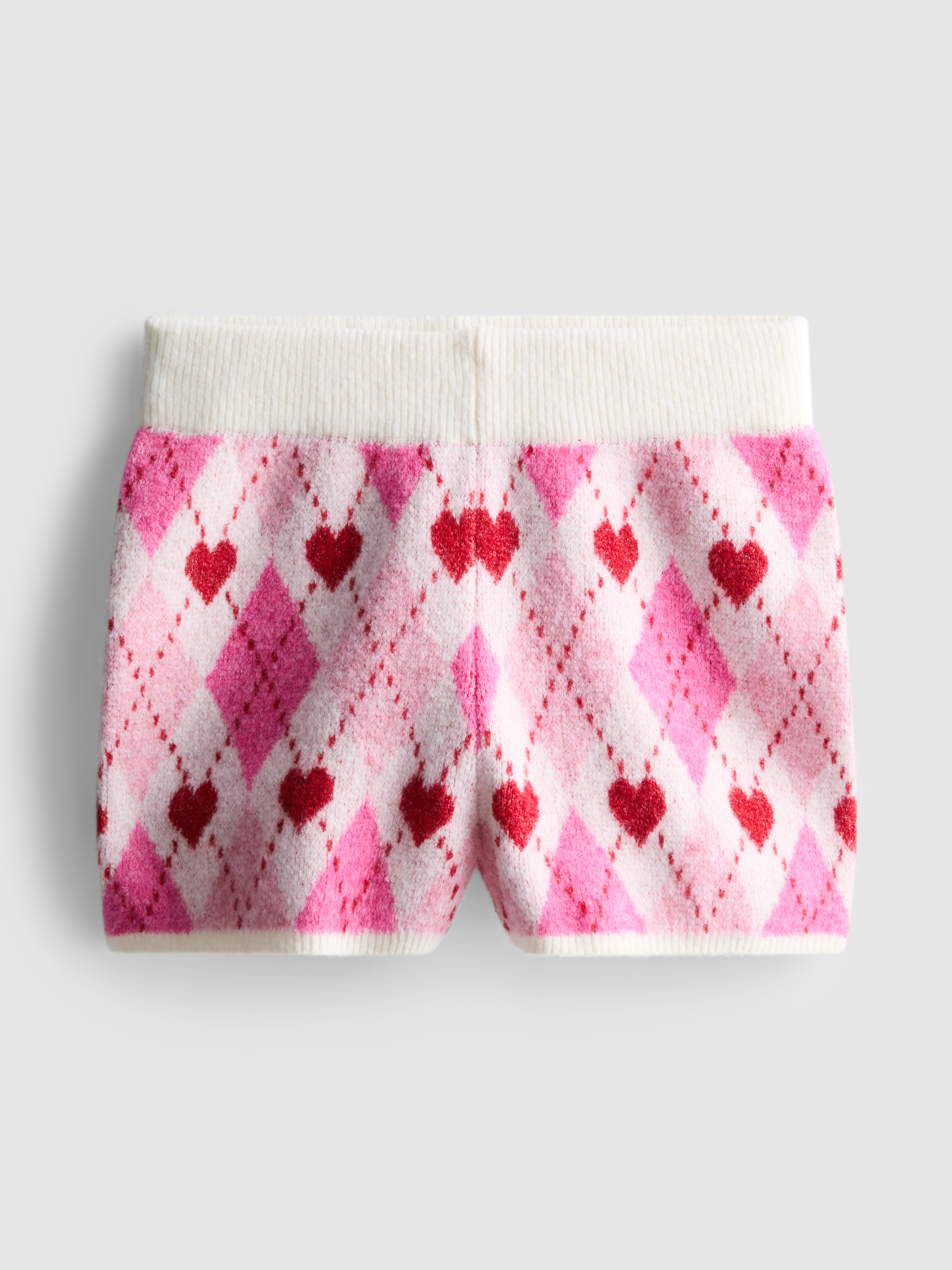 Women's Pink Knitted Heart Detail Shorts