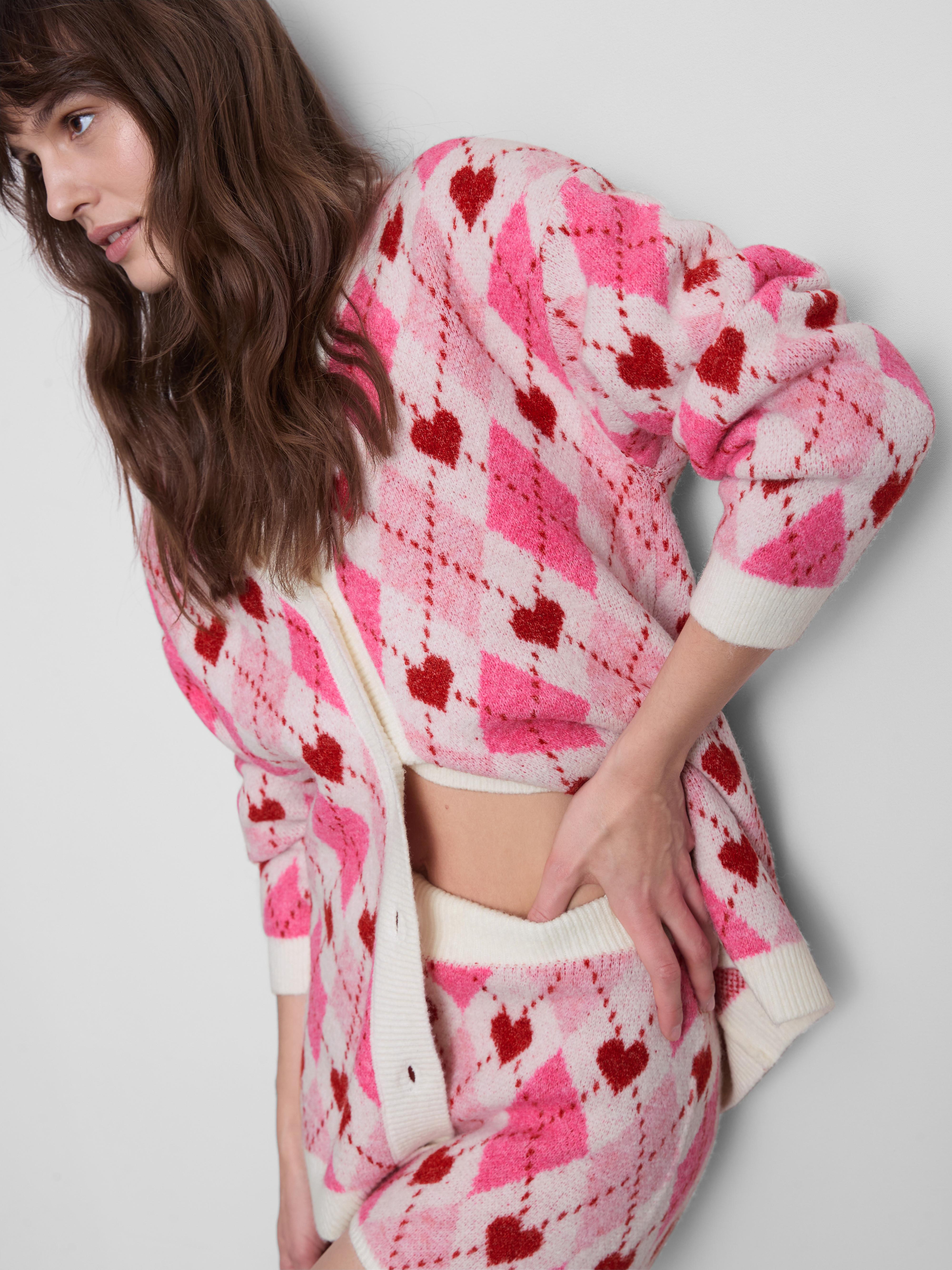 Women's Pink Heart-Detail Boyfriend Cardigan