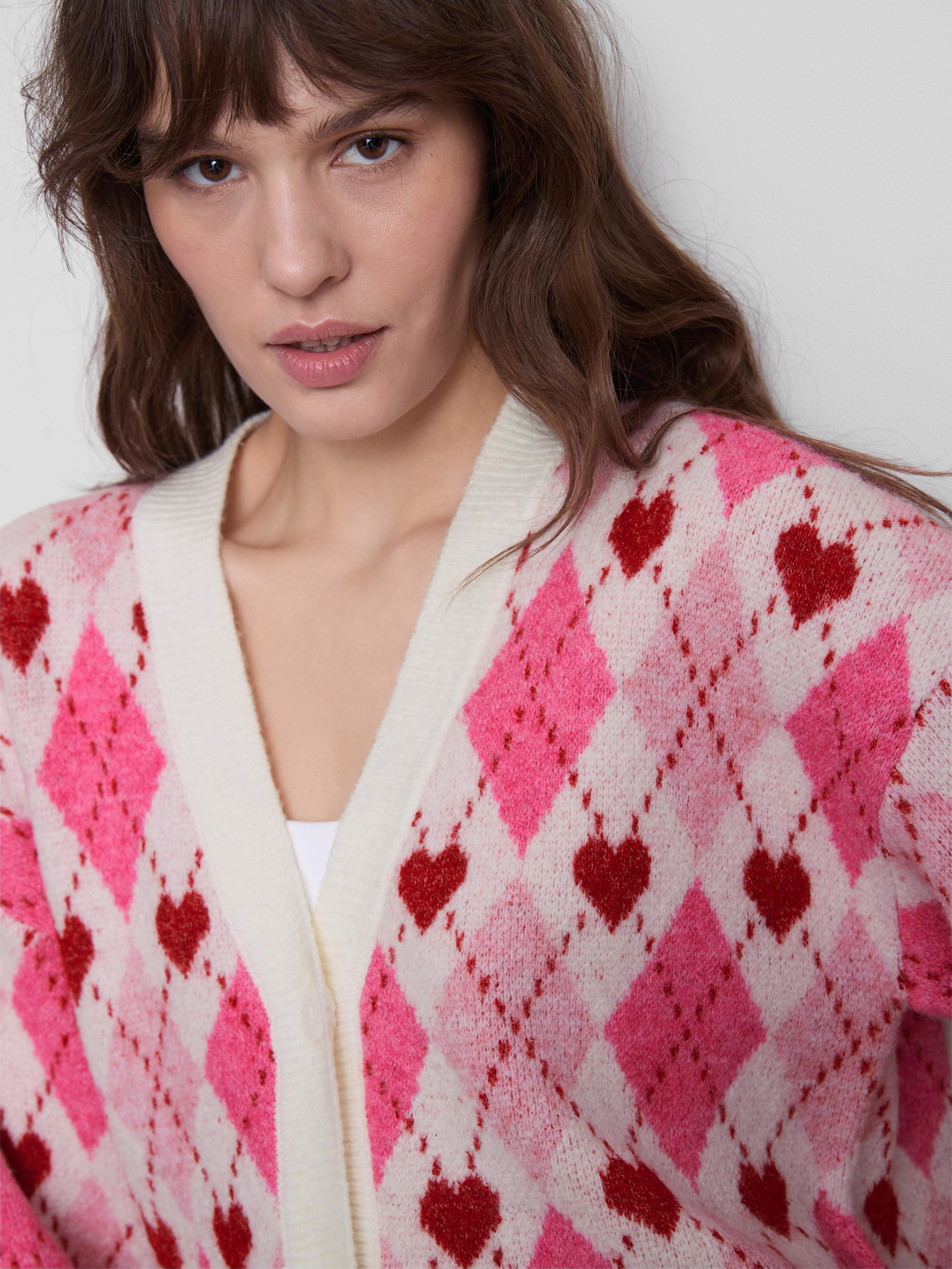 Women's Pink Heart-Detail Boyfriend Cardigan
