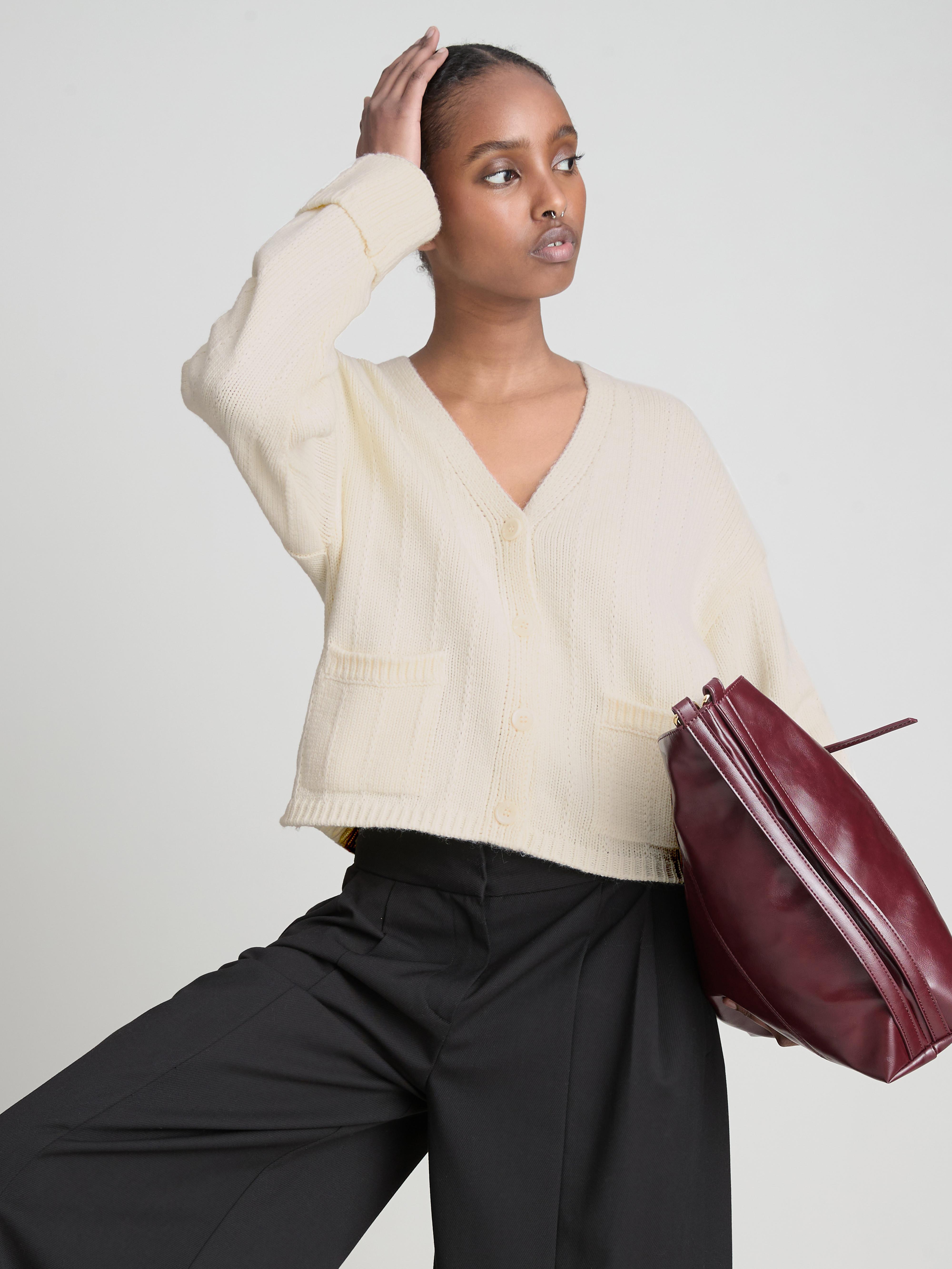 Women's Ivory V-Neck Cardigan