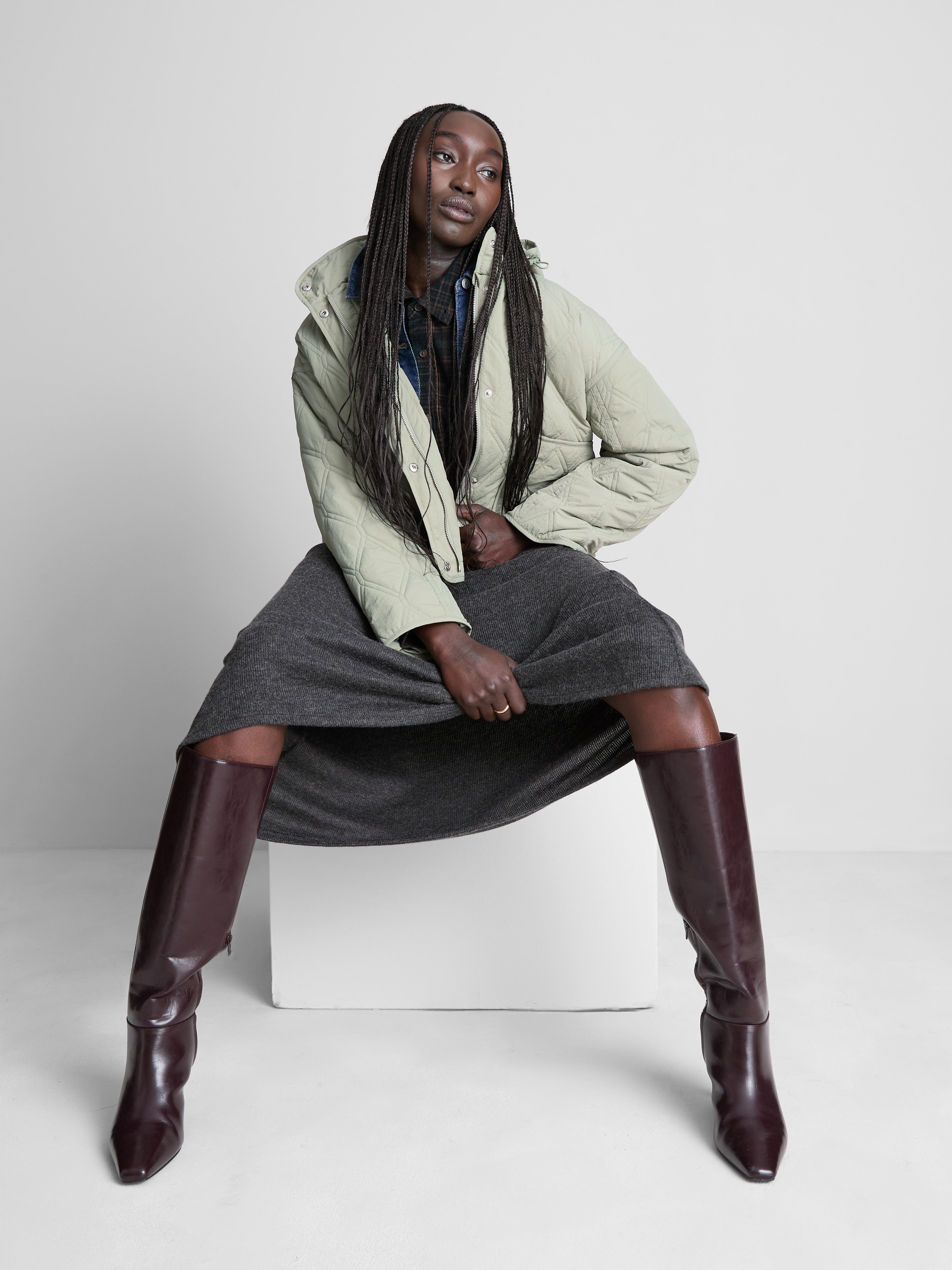 Women's Green Quilted Hooded Jacket