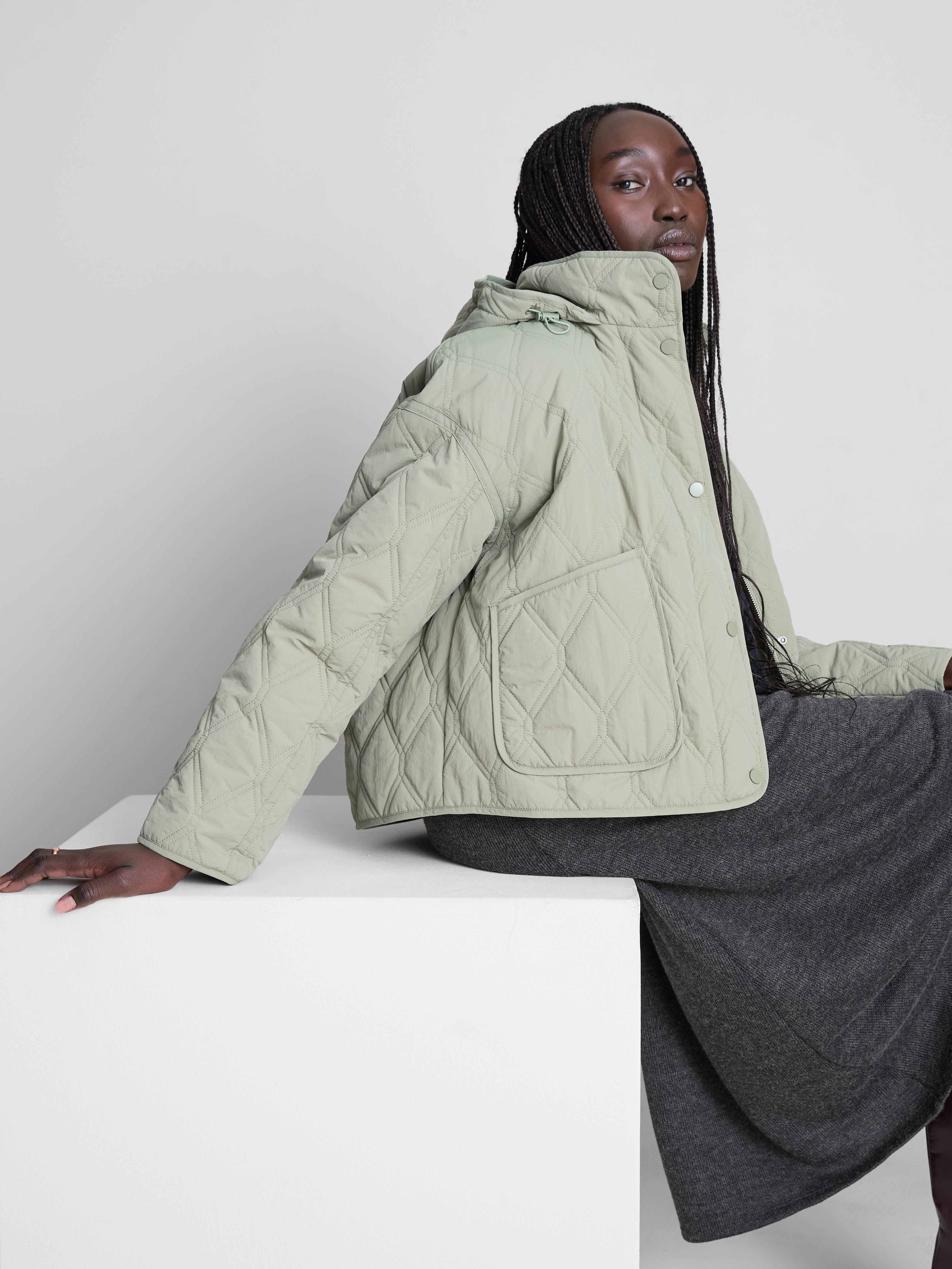 Women's Green Quilted Hooded Jacket