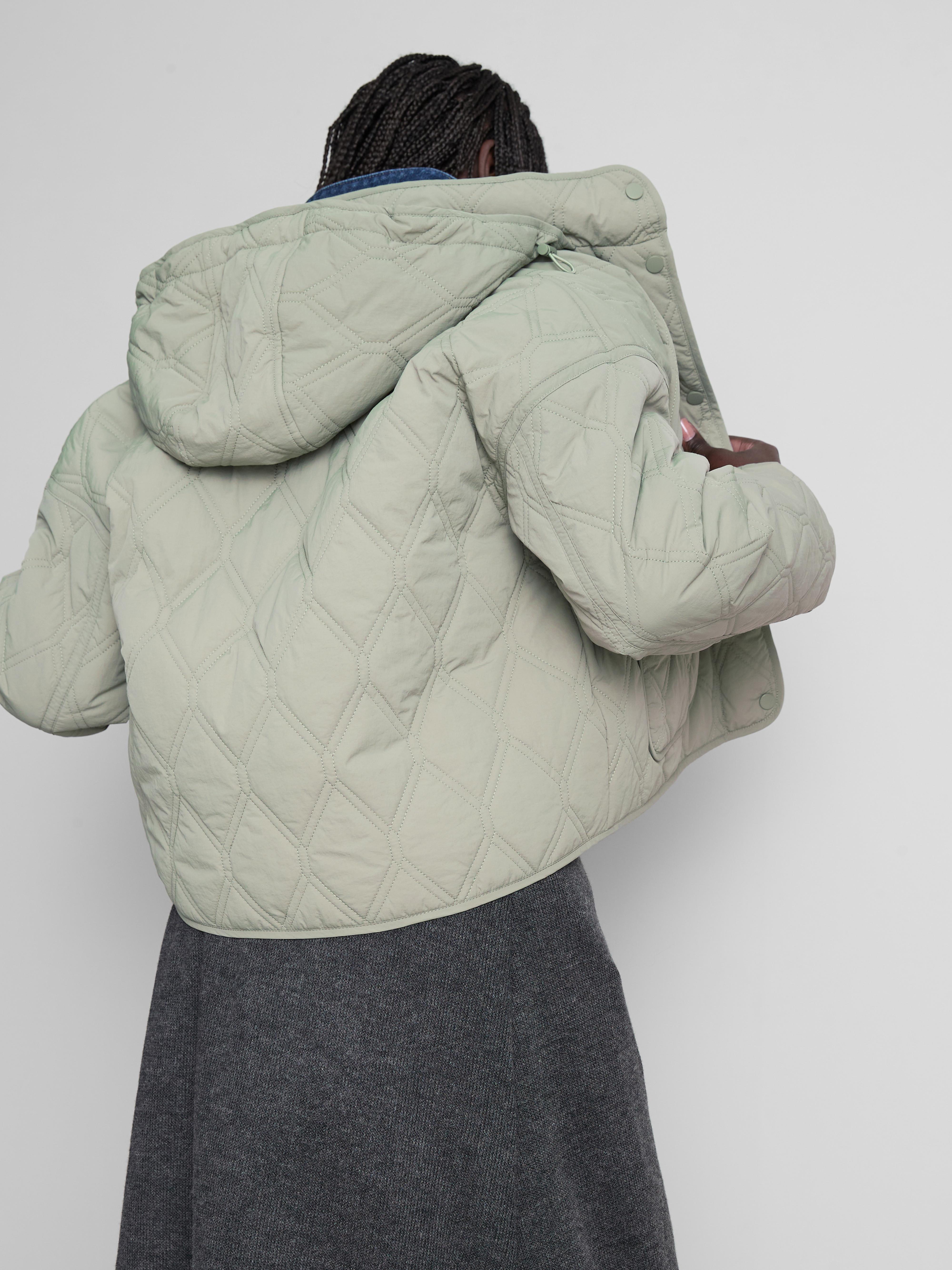 Women's Green Quilted Hooded Jacket