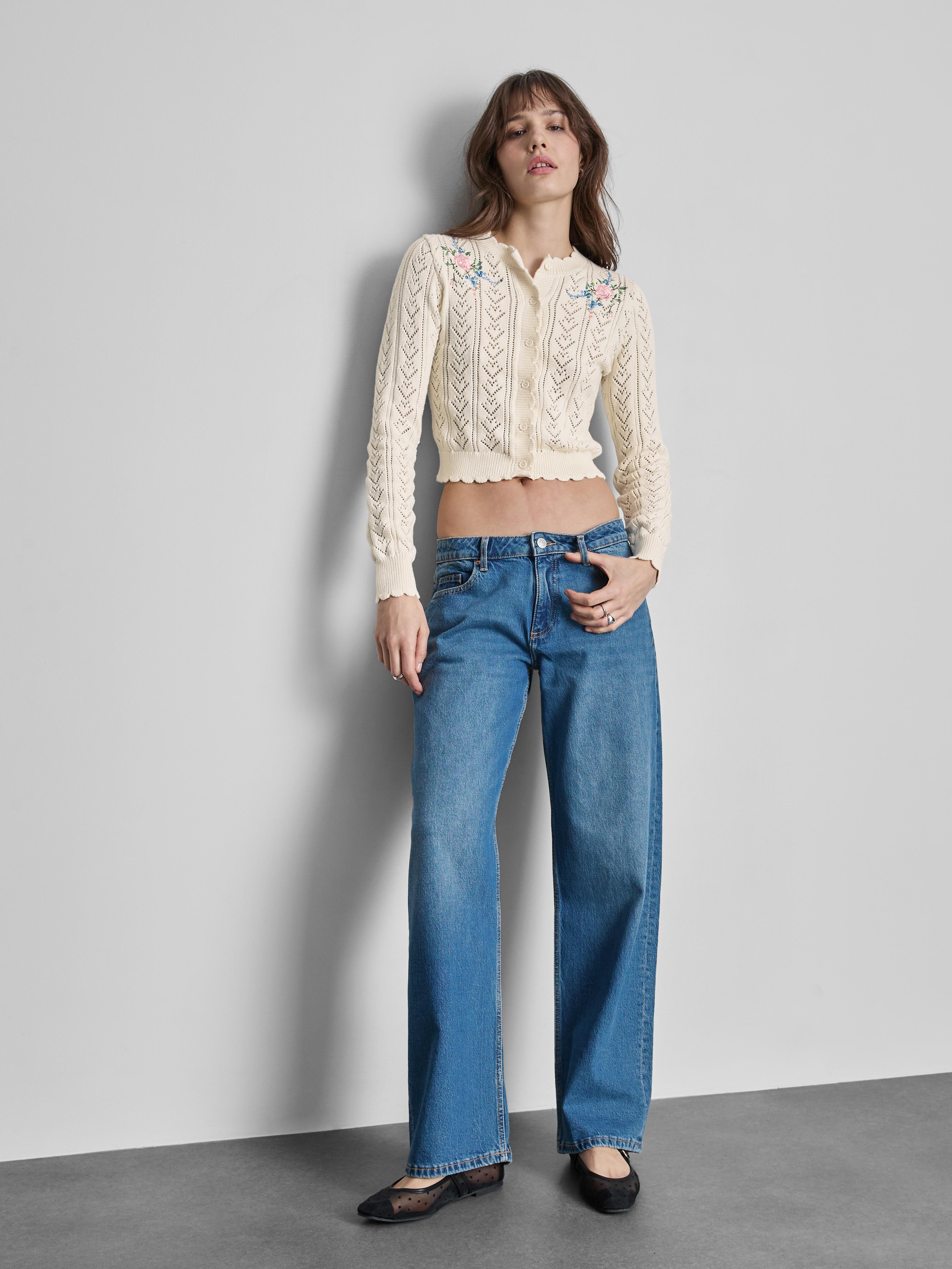 Cropped Embroidered Pointelle Cardigan