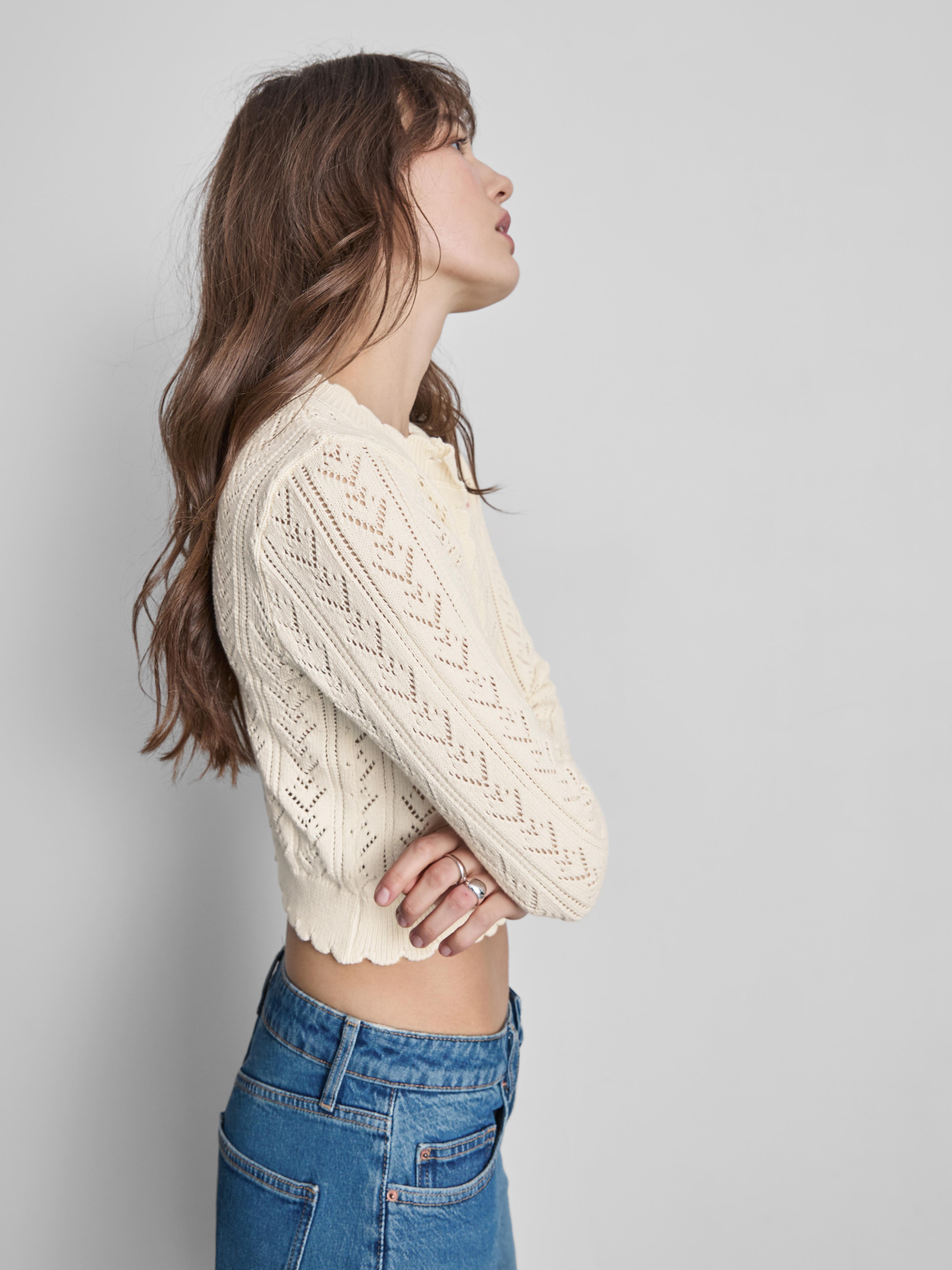 Cropped Embroidered Pointelle Cardigan