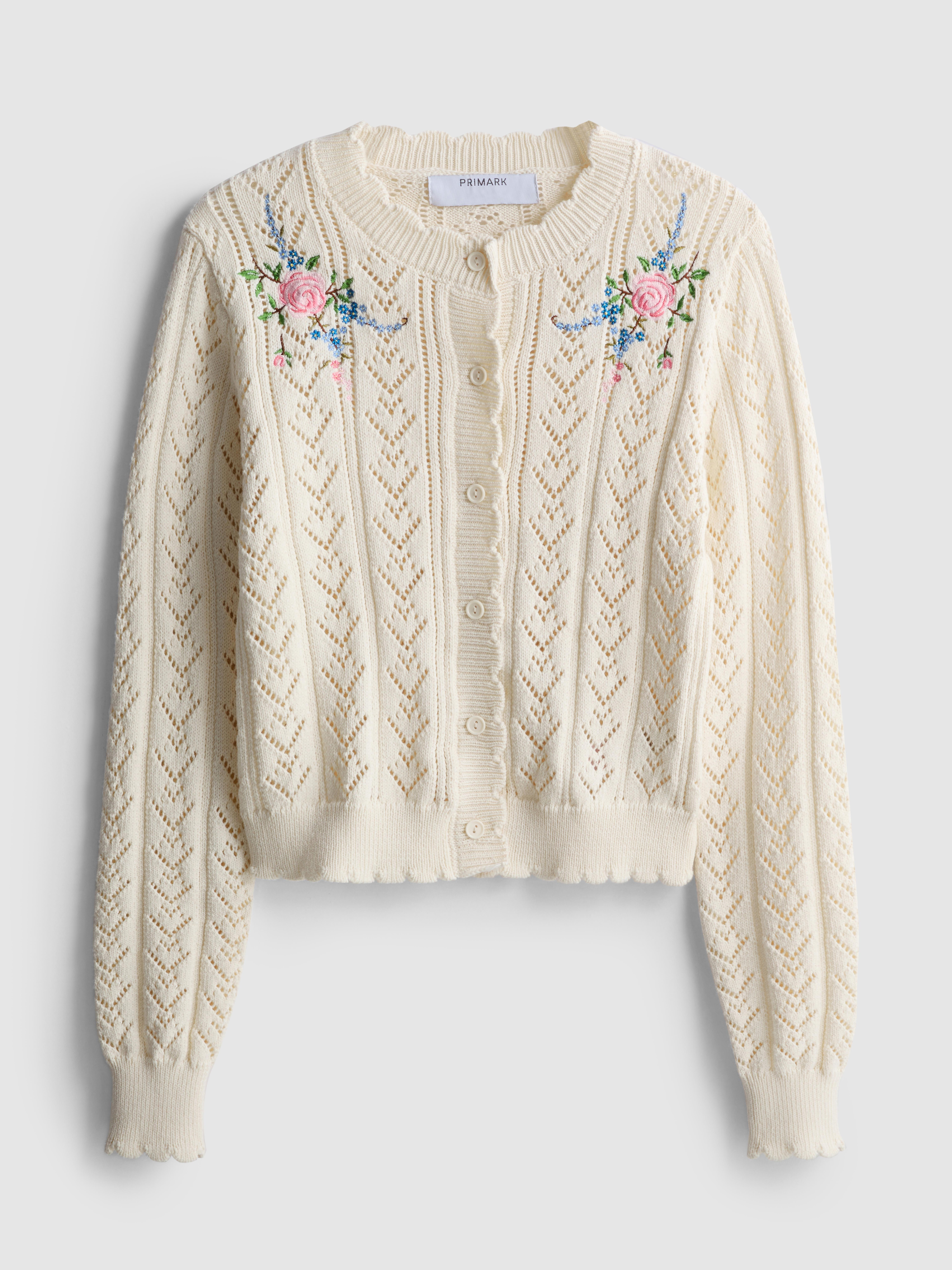 Cropped Embroidered Pointelle Cardigan