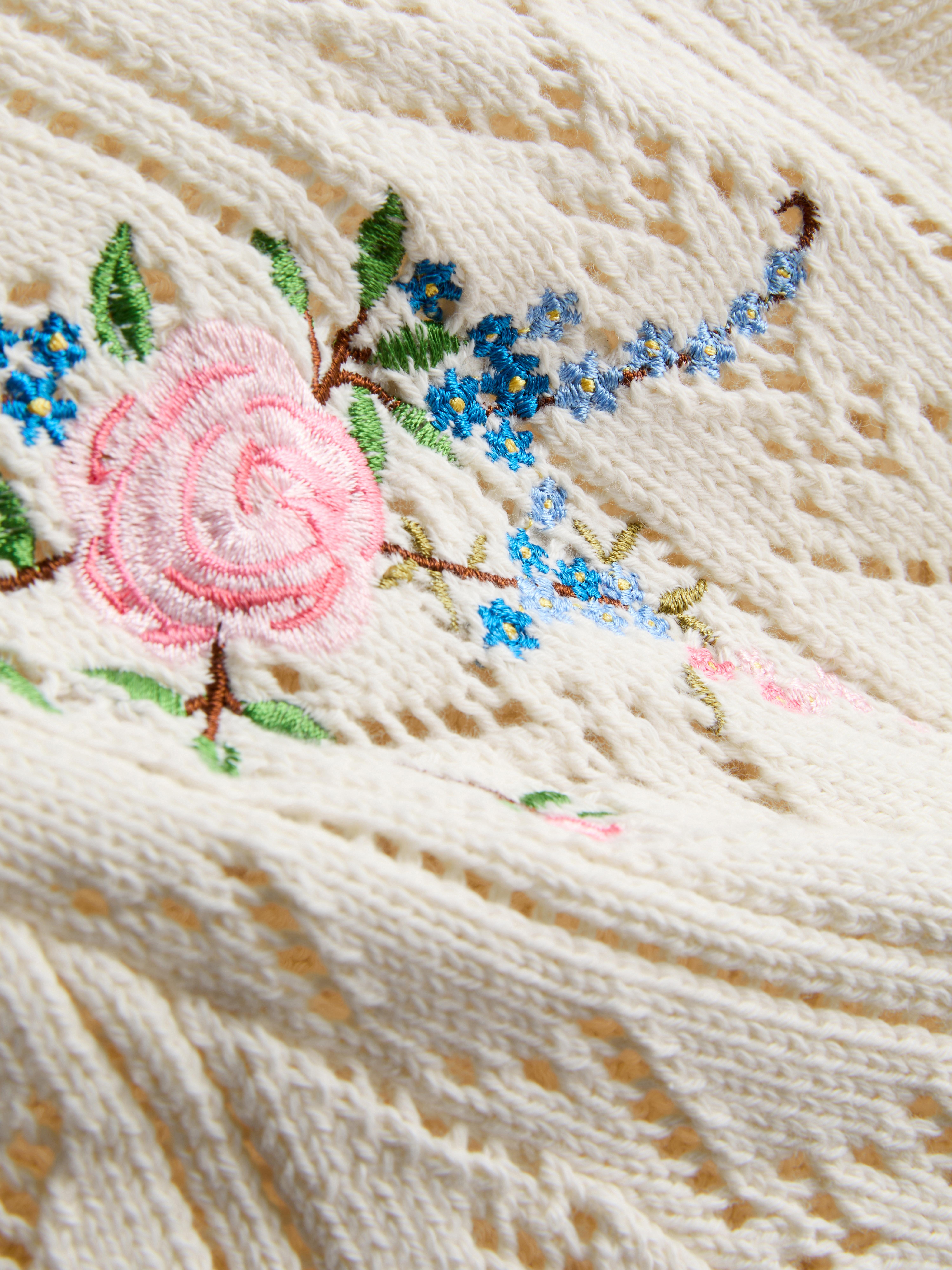 Cropped Embroidered Pointelle Cardigan