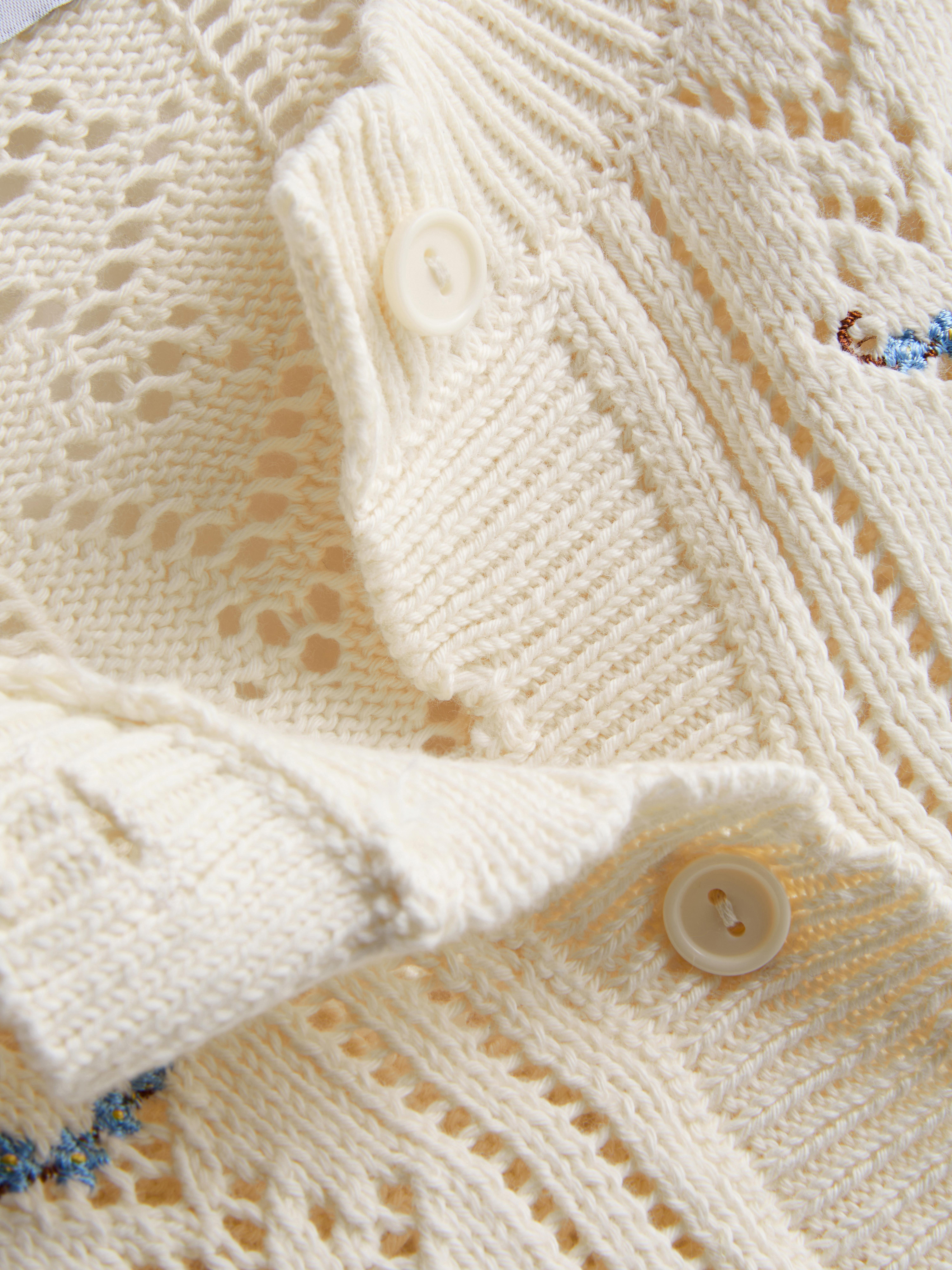 Cropped Embroidered Pointelle Cardigan