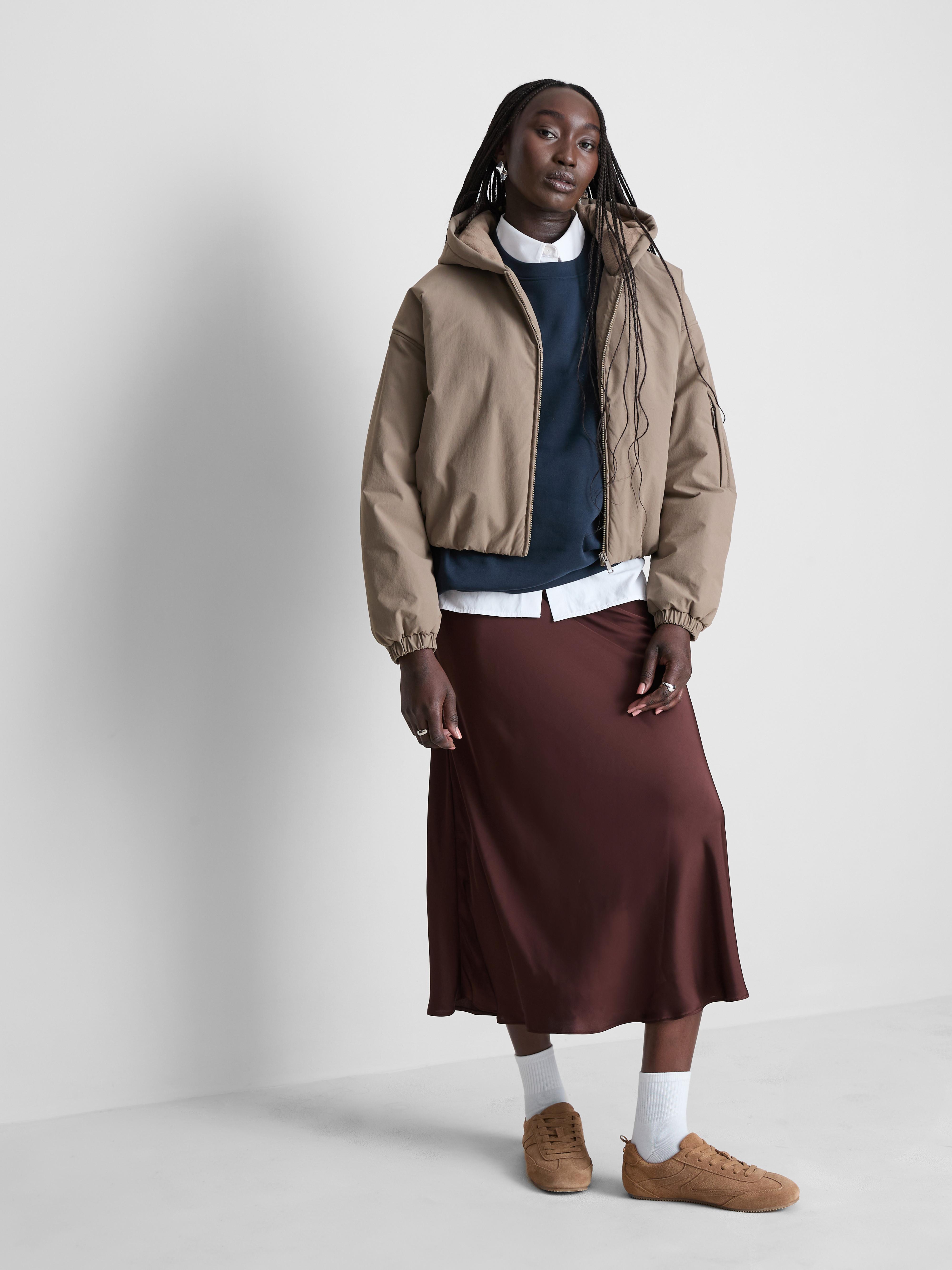 Women's Taupe Hooded Puffer Jacket