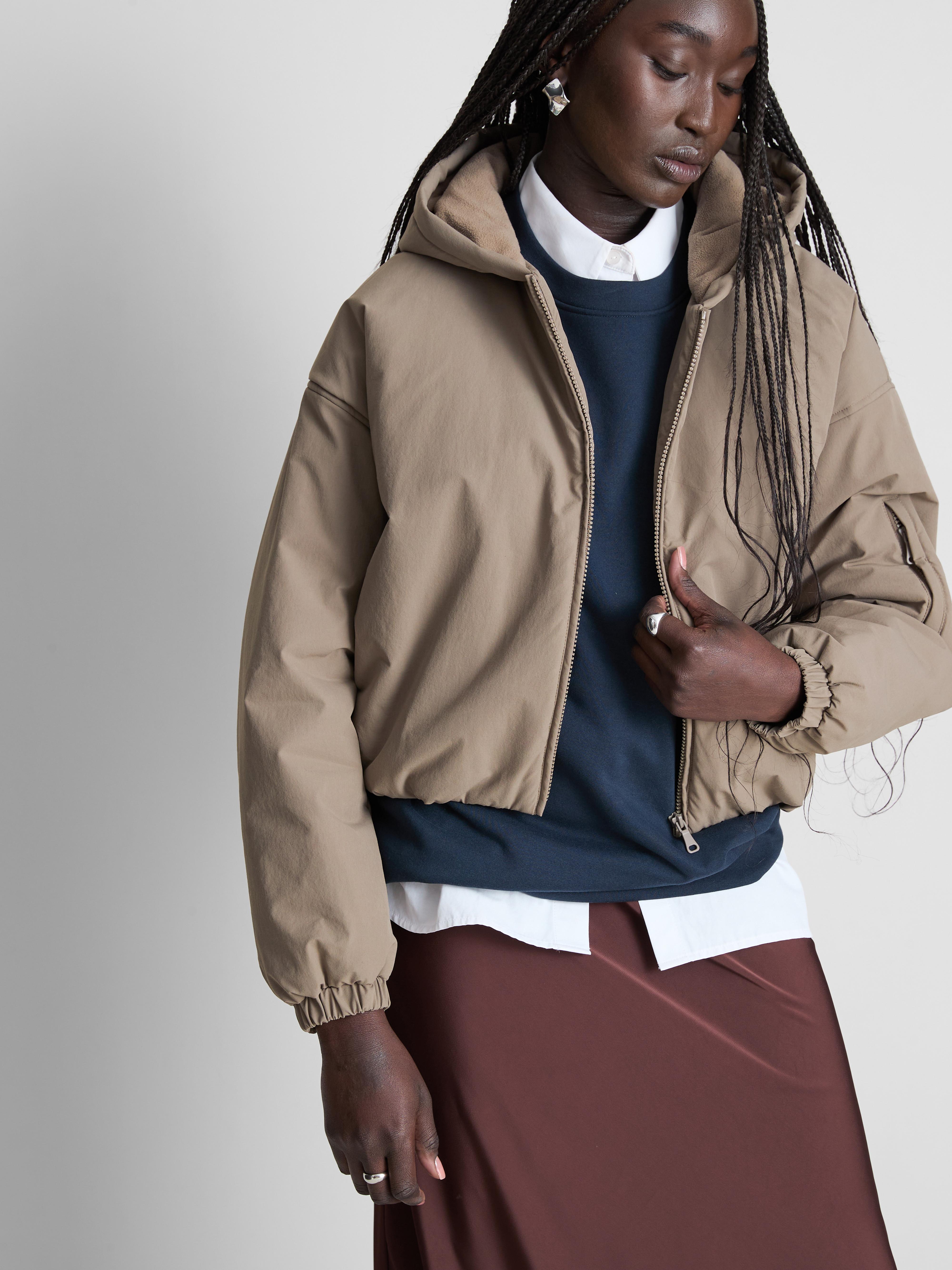 Women's Taupe Hooded Puffer Jacket