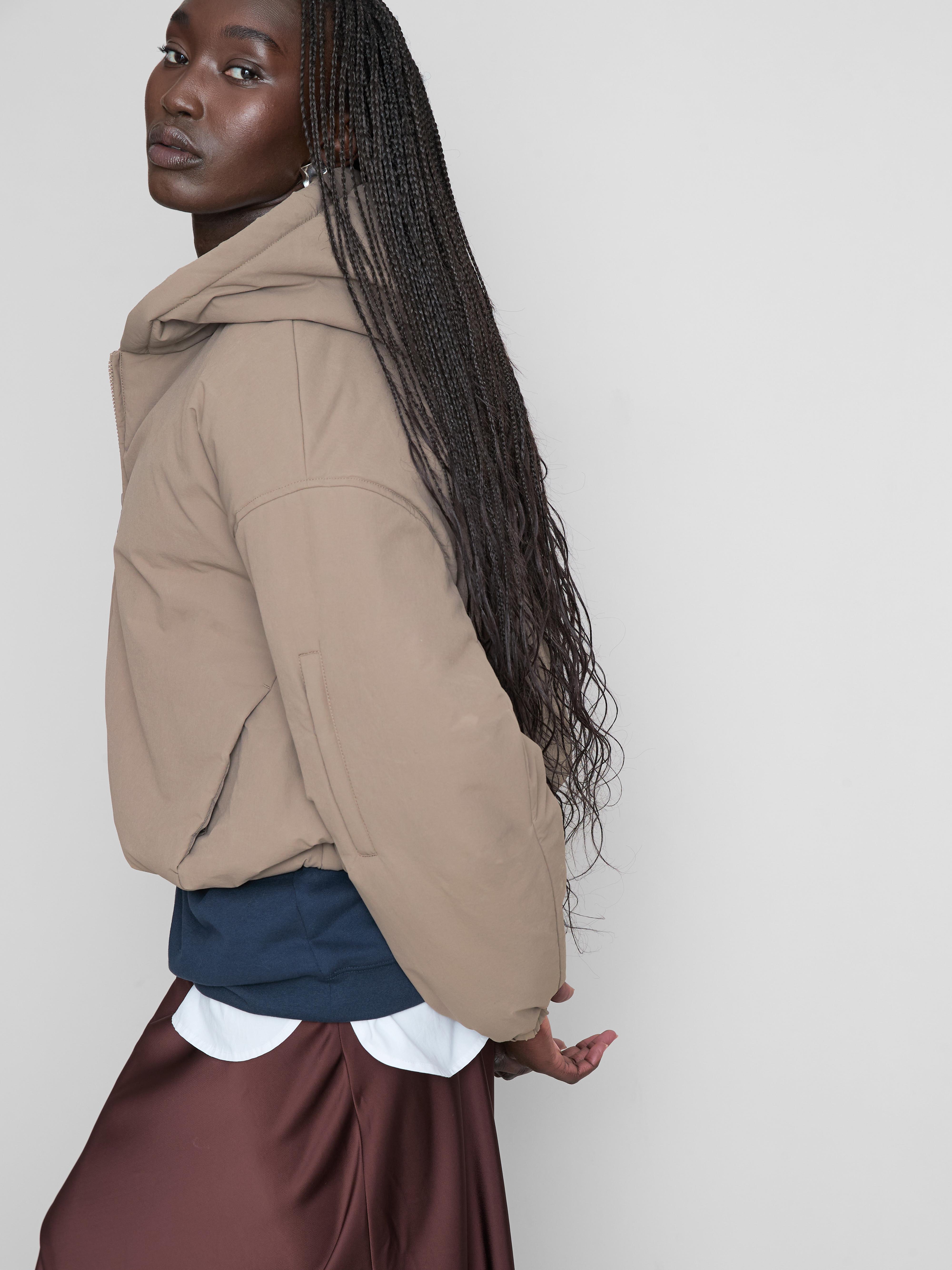 Women's Taupe Hooded Puffer Jacket