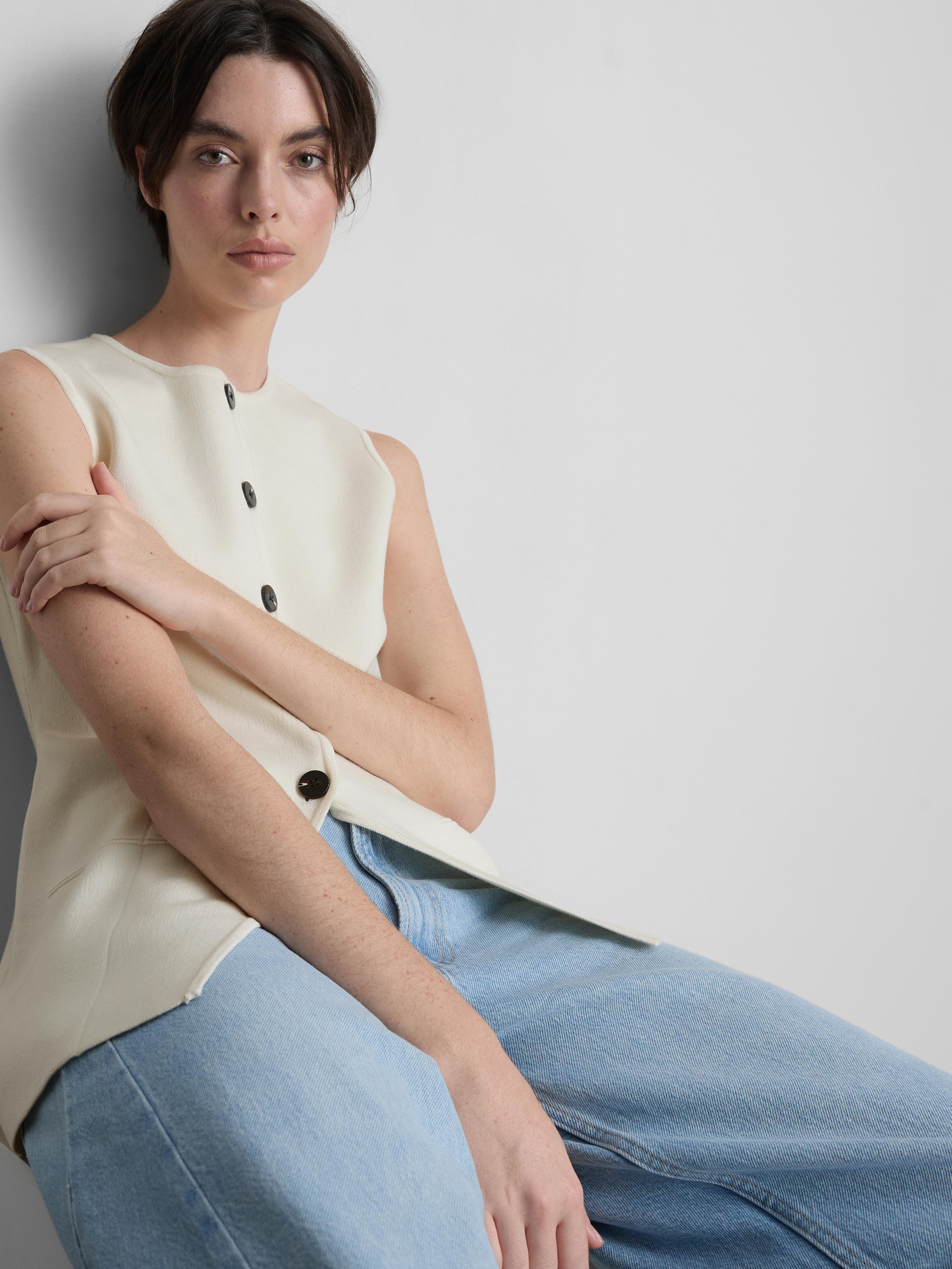 Women's Ivory Sculpted Longline Button-Down Vest