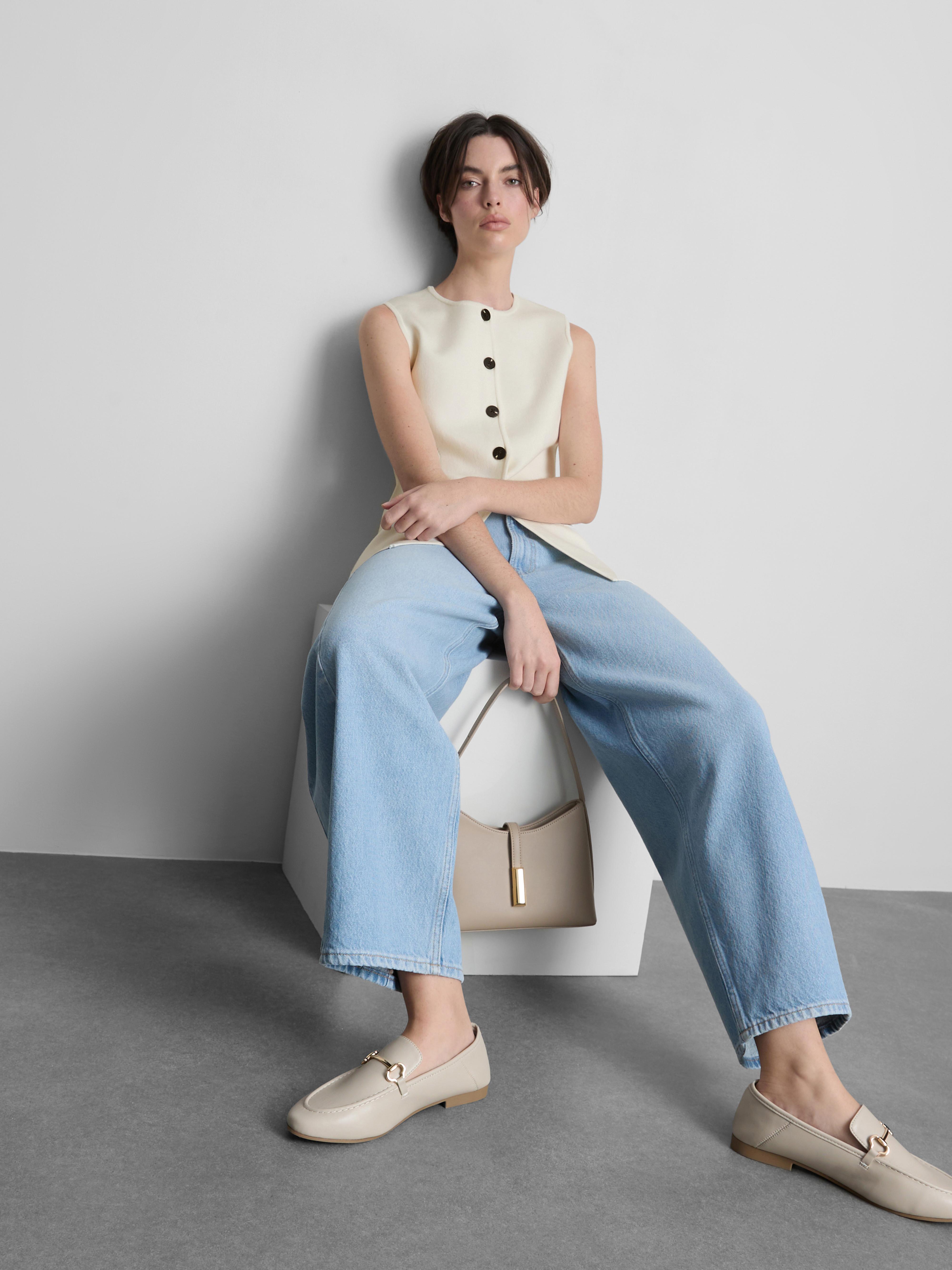 Women's Ivory Sculpted Longline Button-Down Vest