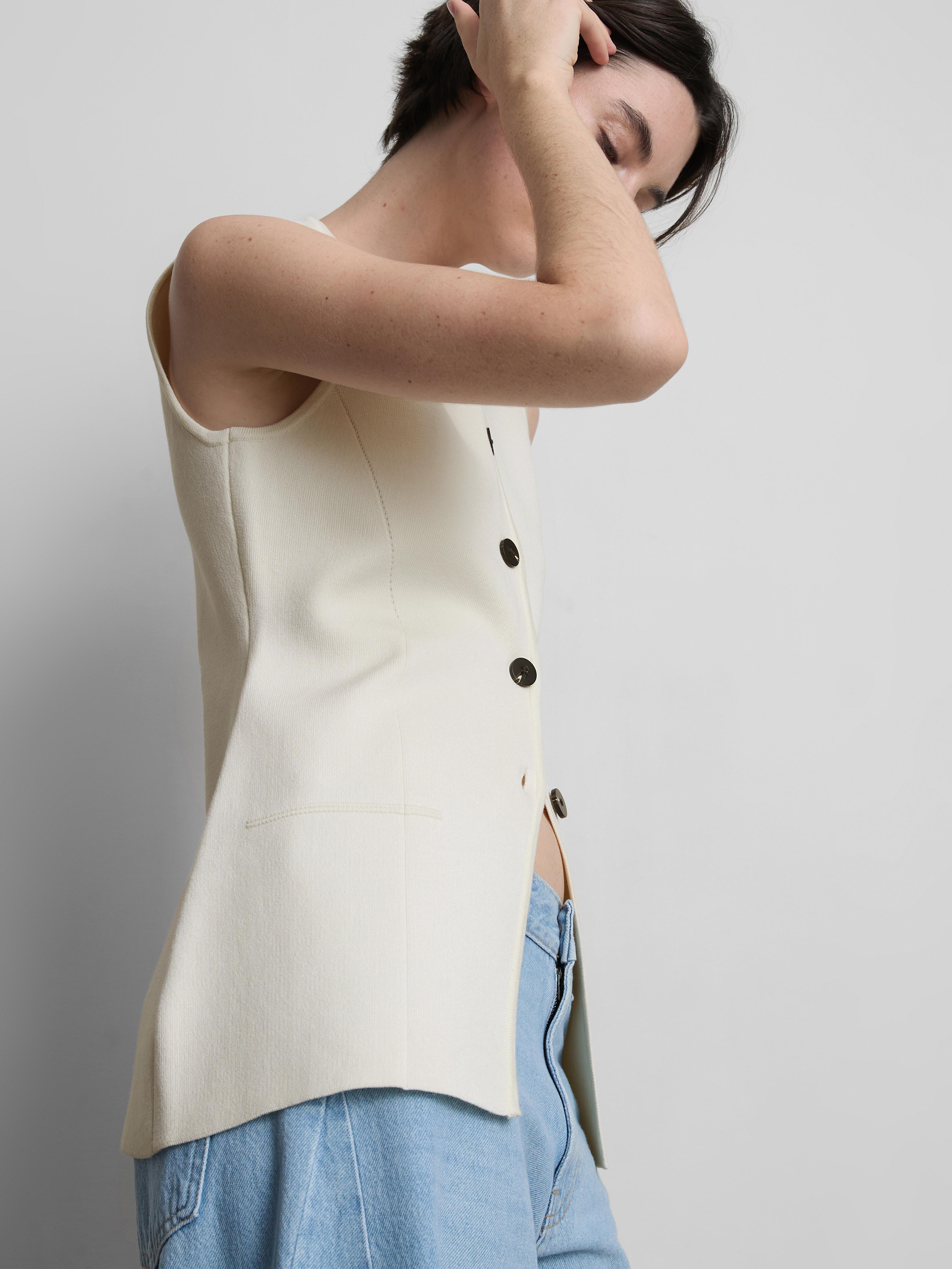 Women's Ivory Sculpted Longline Button-Down Vest