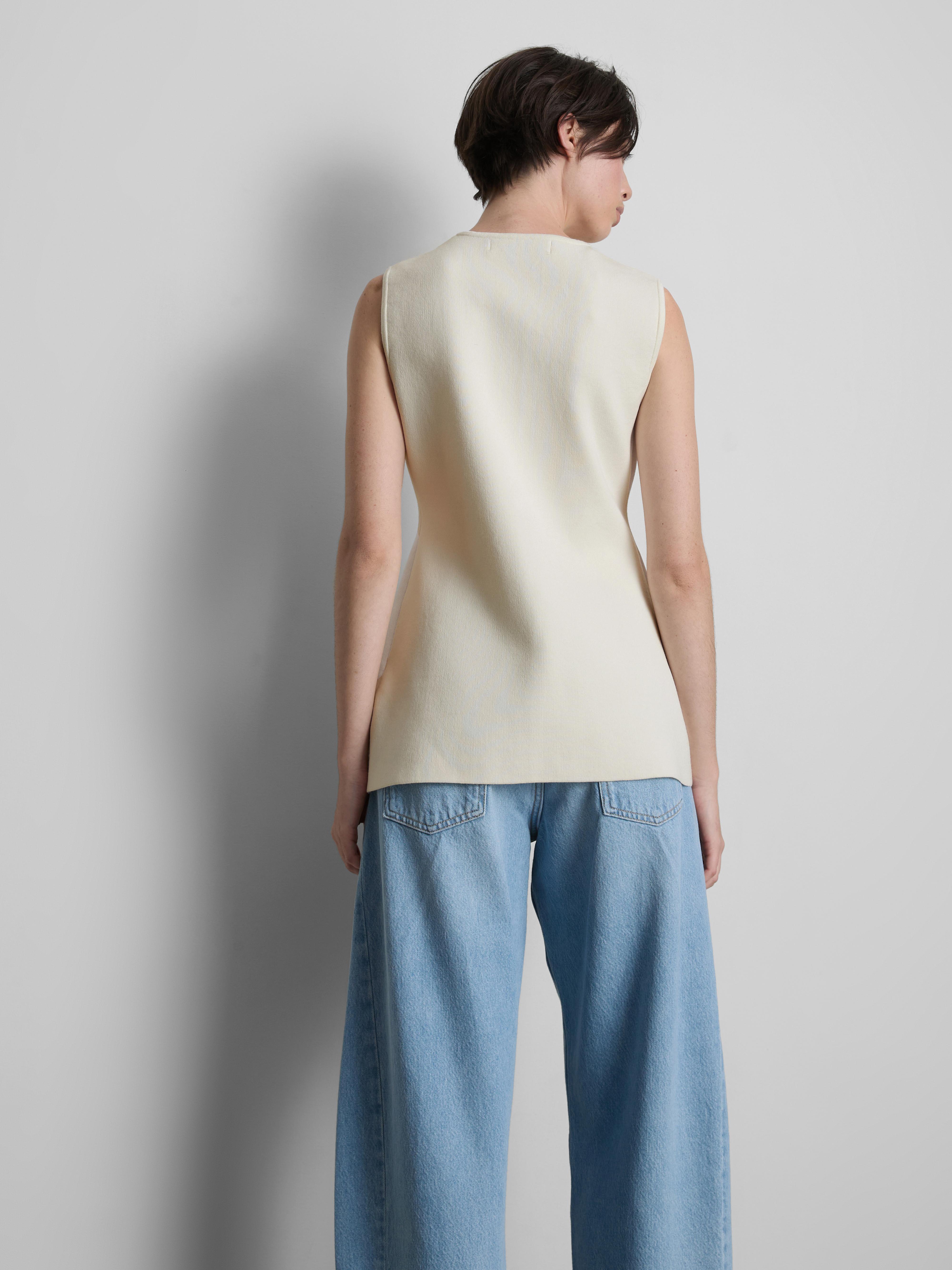 Women's Ivory Sculpted Longline Button-Down Vest