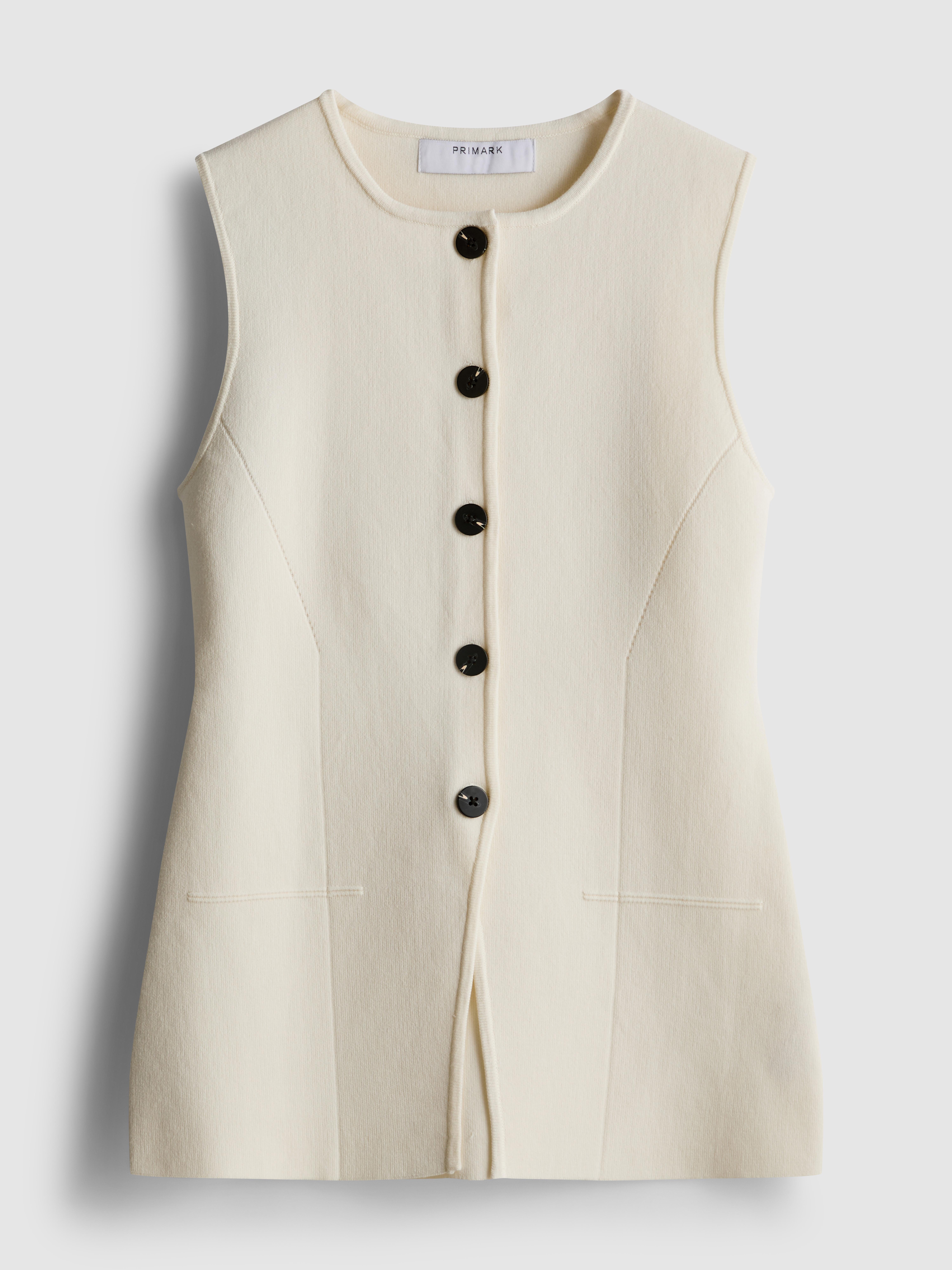 Women's Ivory Sculpted Longline Button-Down Vest