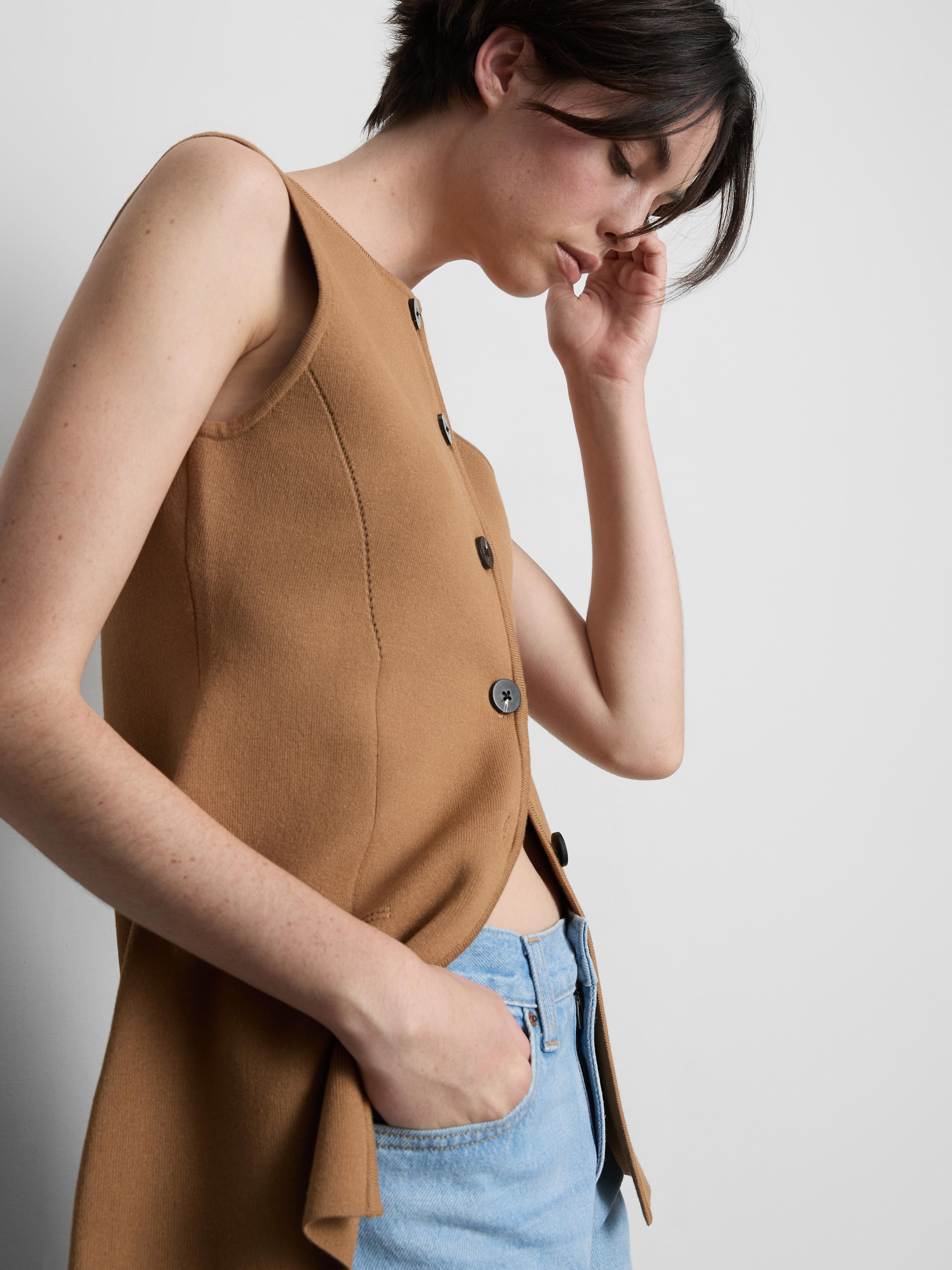 Women's Taupe Sculpted Longline Button-Down Vest