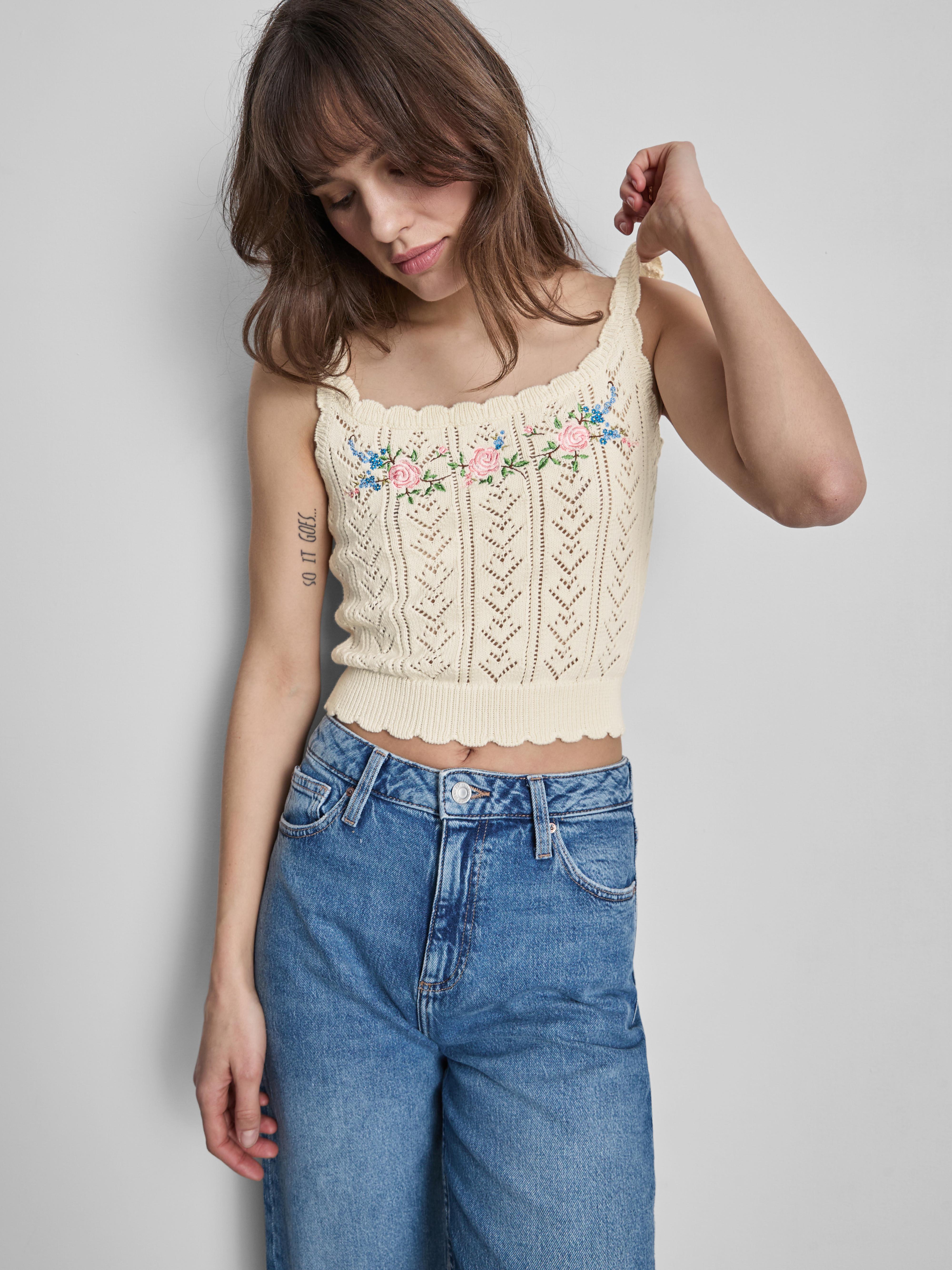 Floral Embroidered Pointelle Tank Top