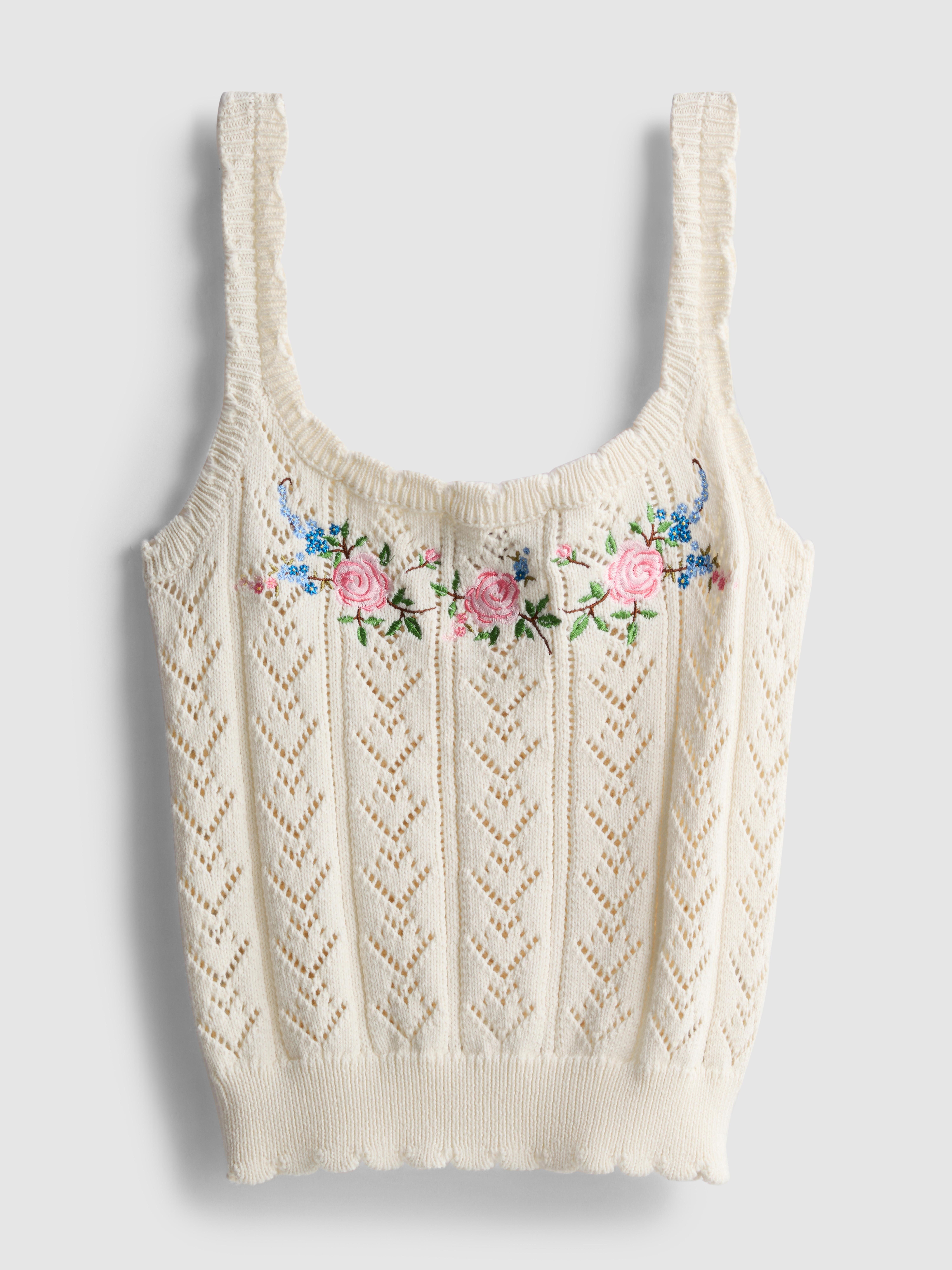 Floral Embroidered Pointelle Tank Top