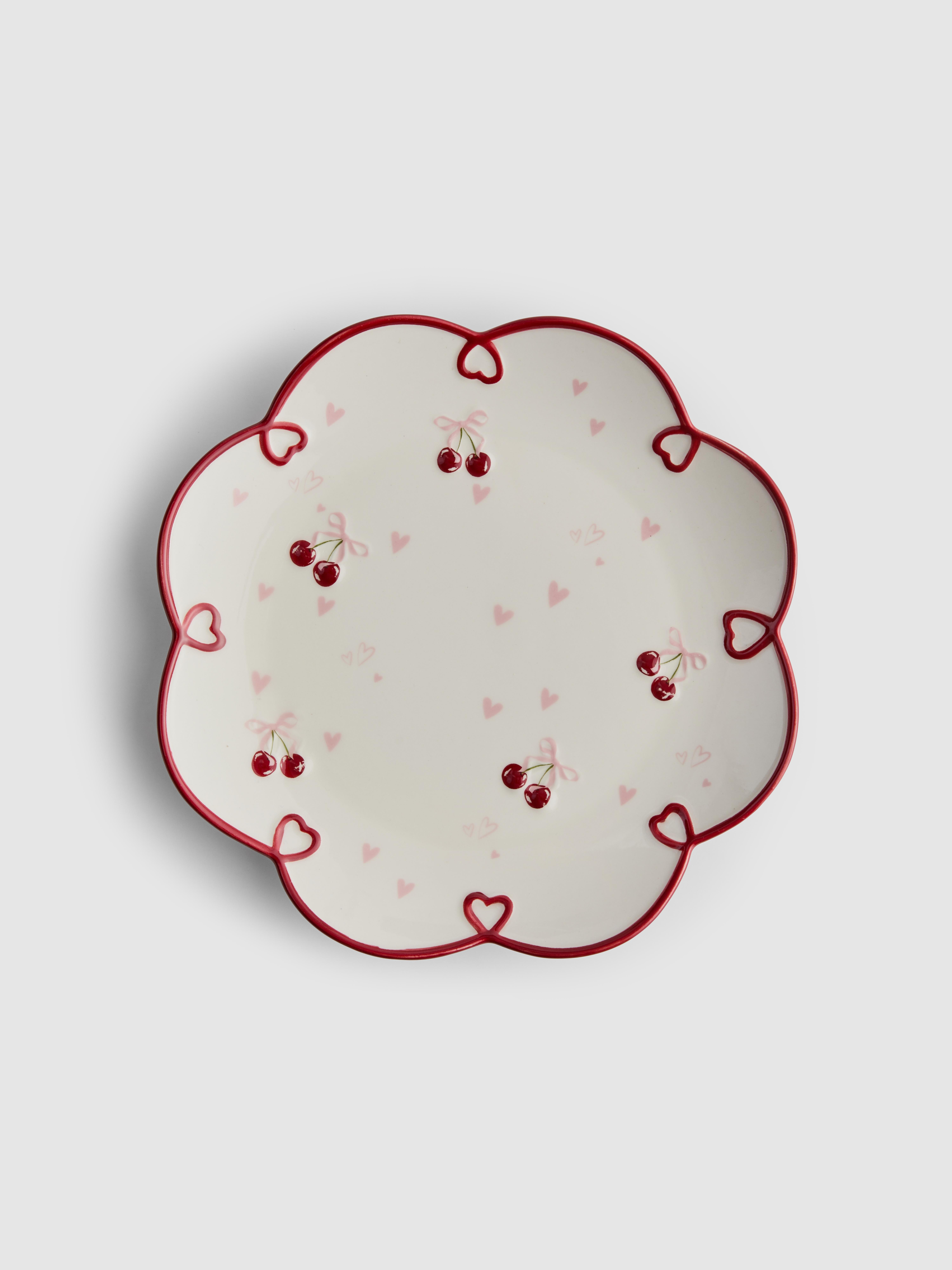 Embossed Heart And Cherry Side Plate