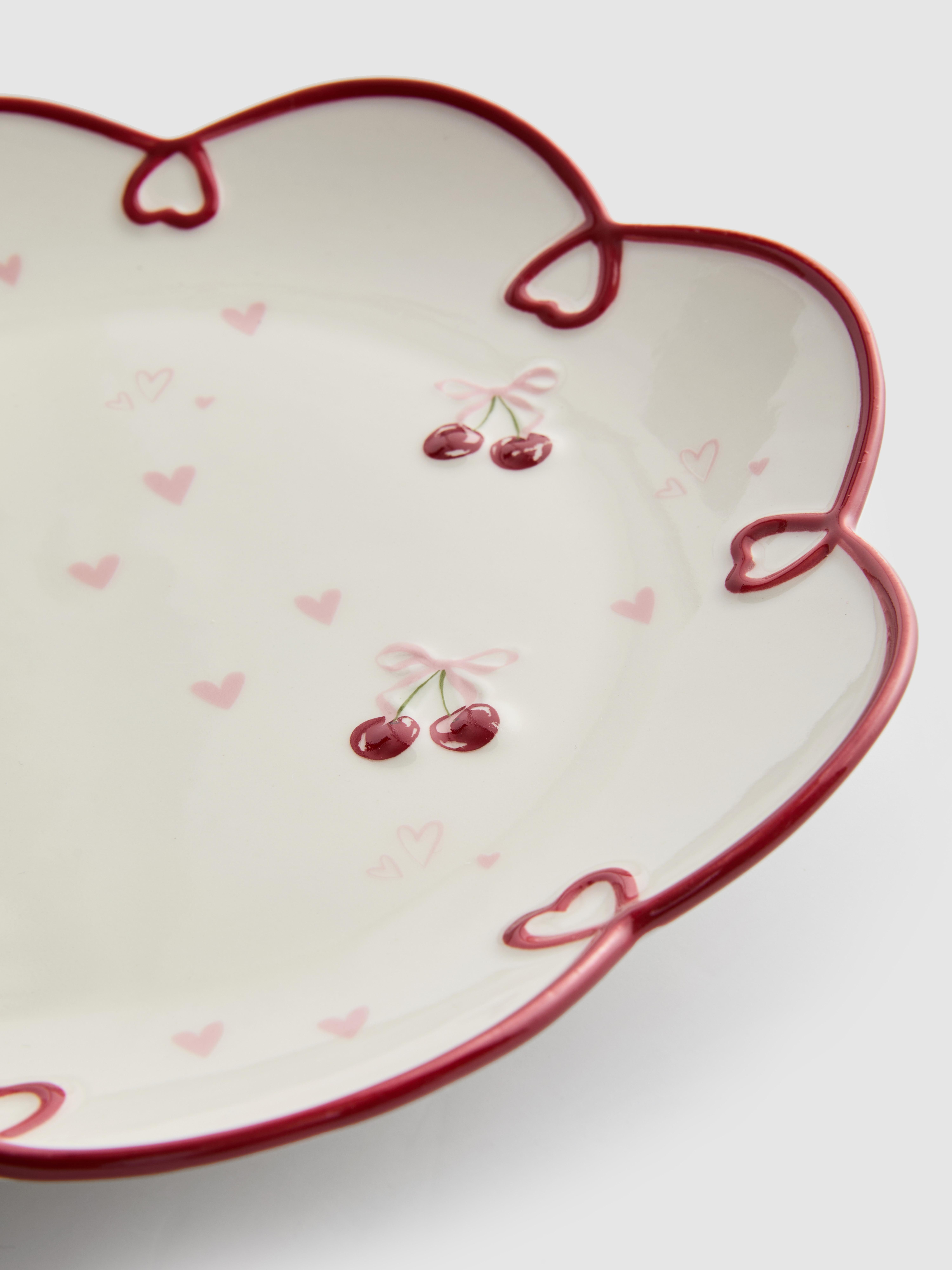 Embossed Heart And Cherry Side Plate
