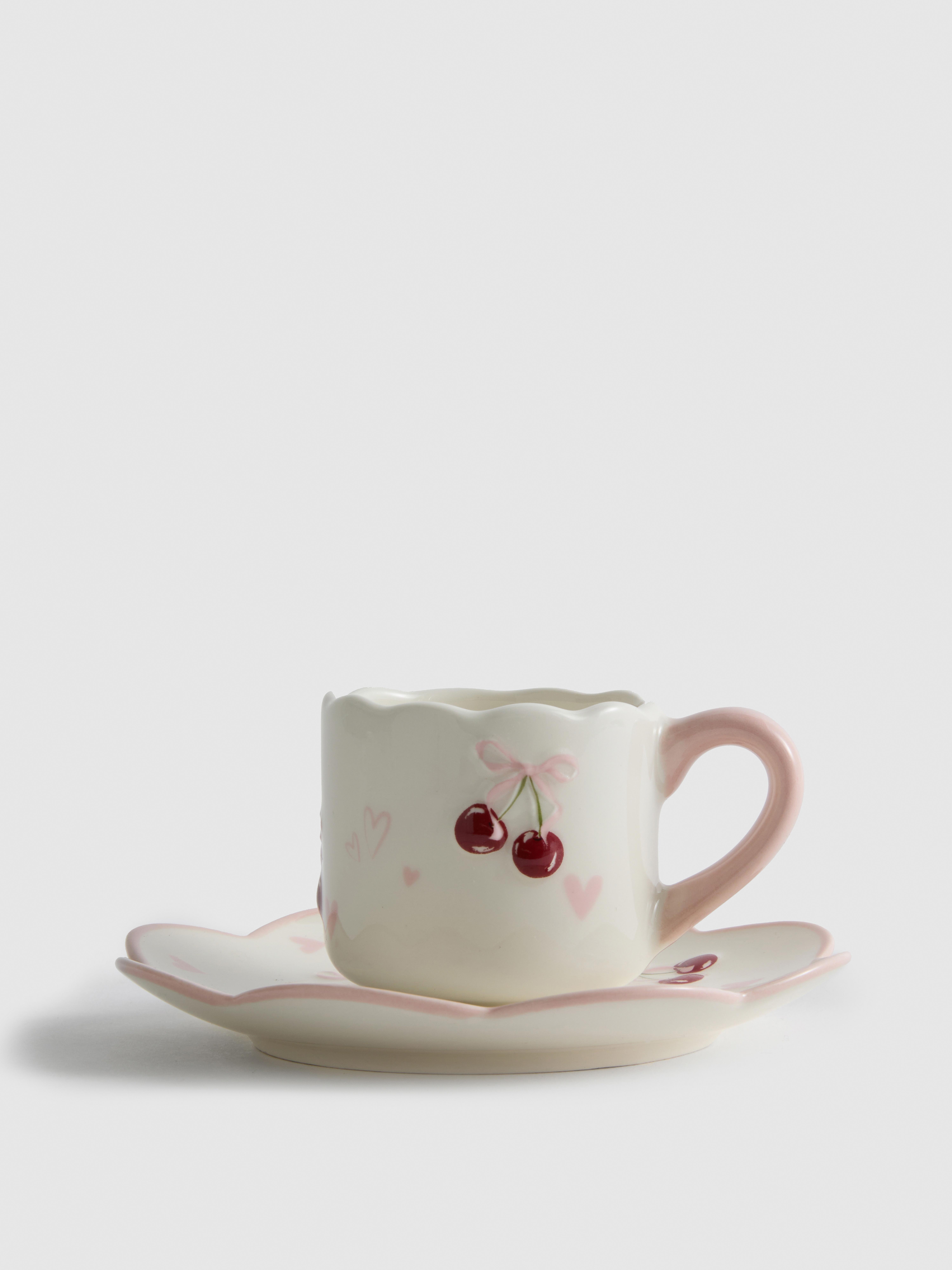 Espresso-Set mit Schleifen- und Kirschmuster