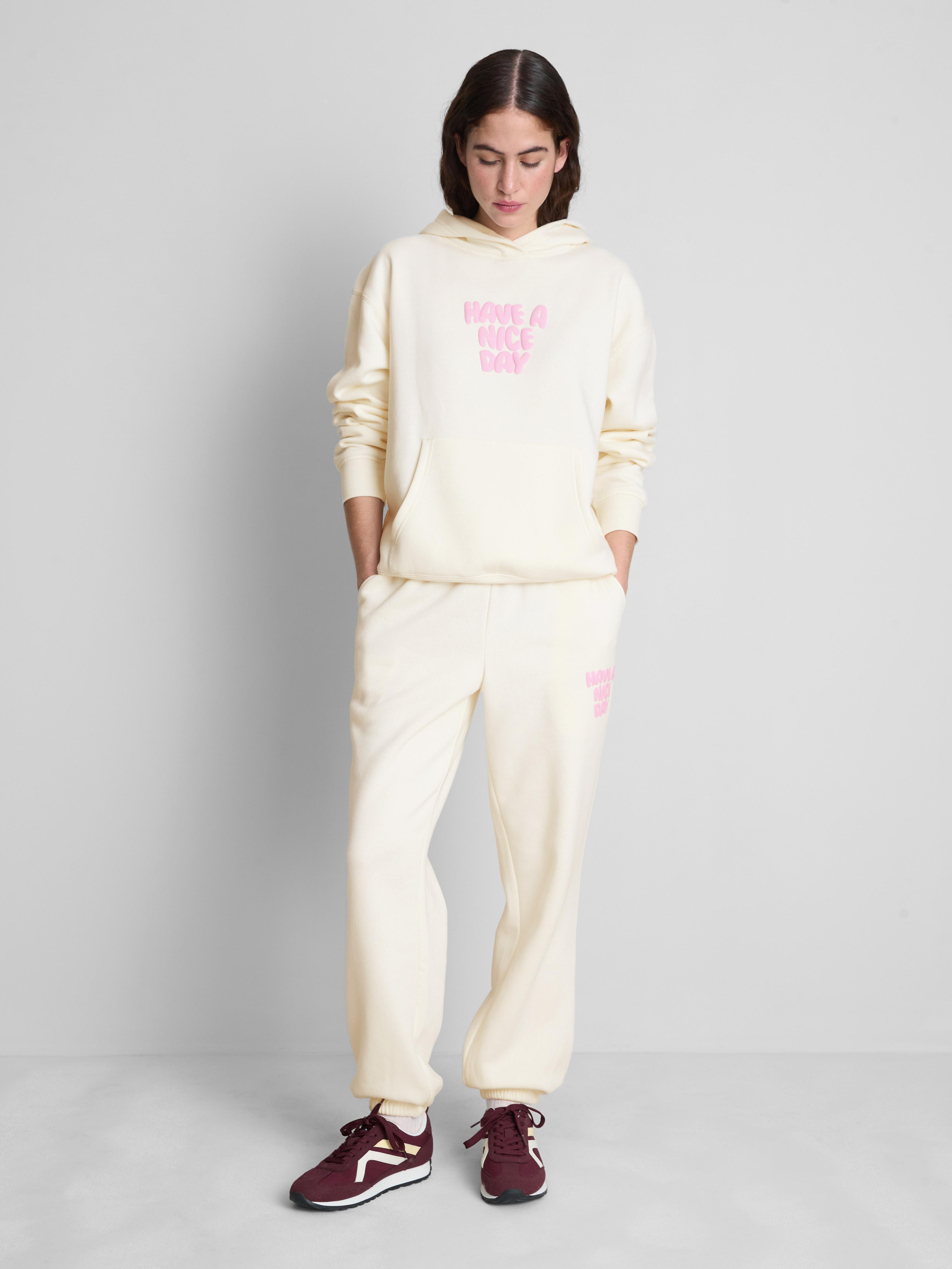 Women's Ivory Cotton-Blend Graphic Hoodie