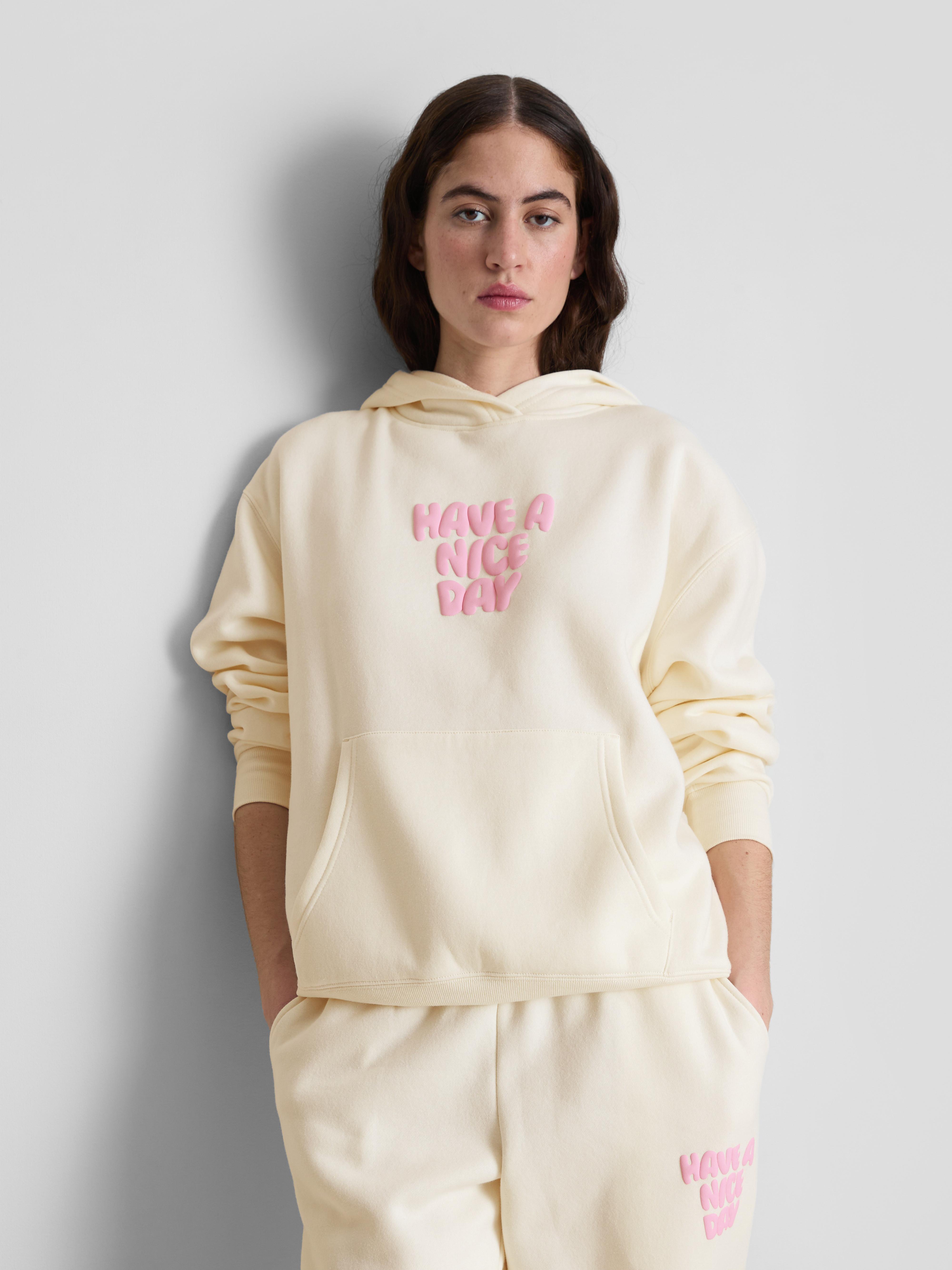 Women's Ivory Cotton-Blend Graphic Hoodie