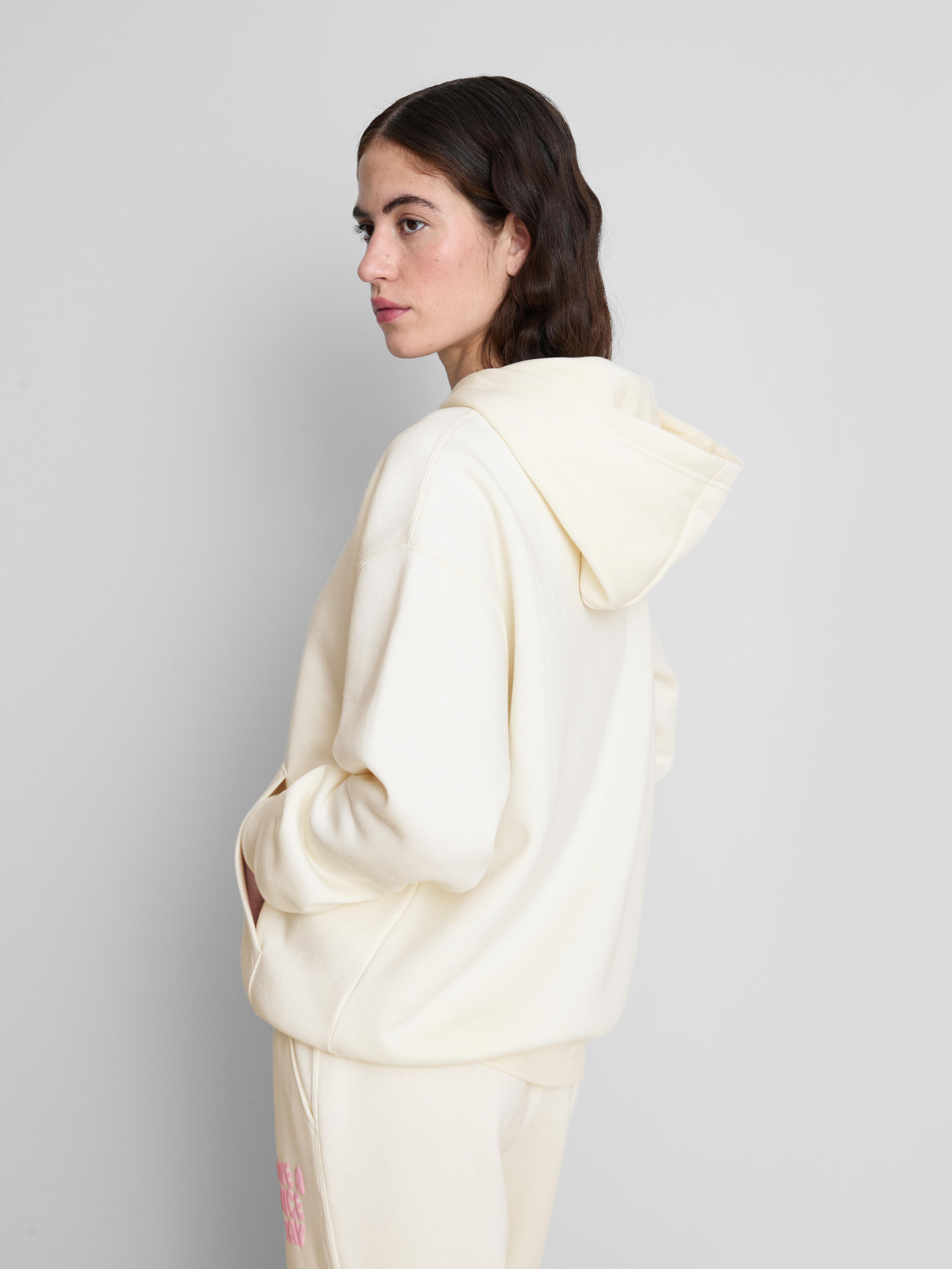 Women's Ivory Cotton-Blend Graphic Hoodie