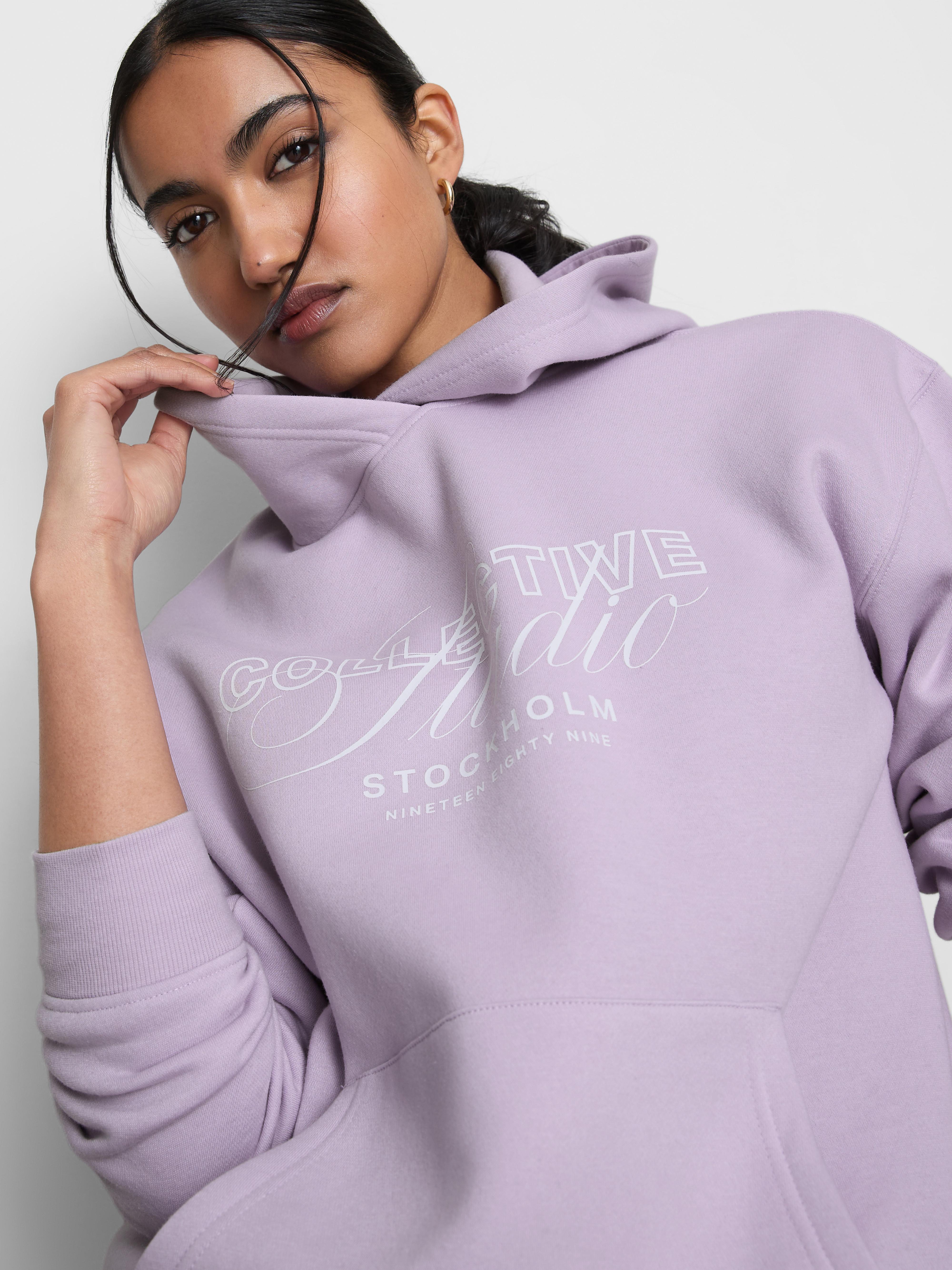 Women's Lilac Cotton-Blend Graphic Hoodie