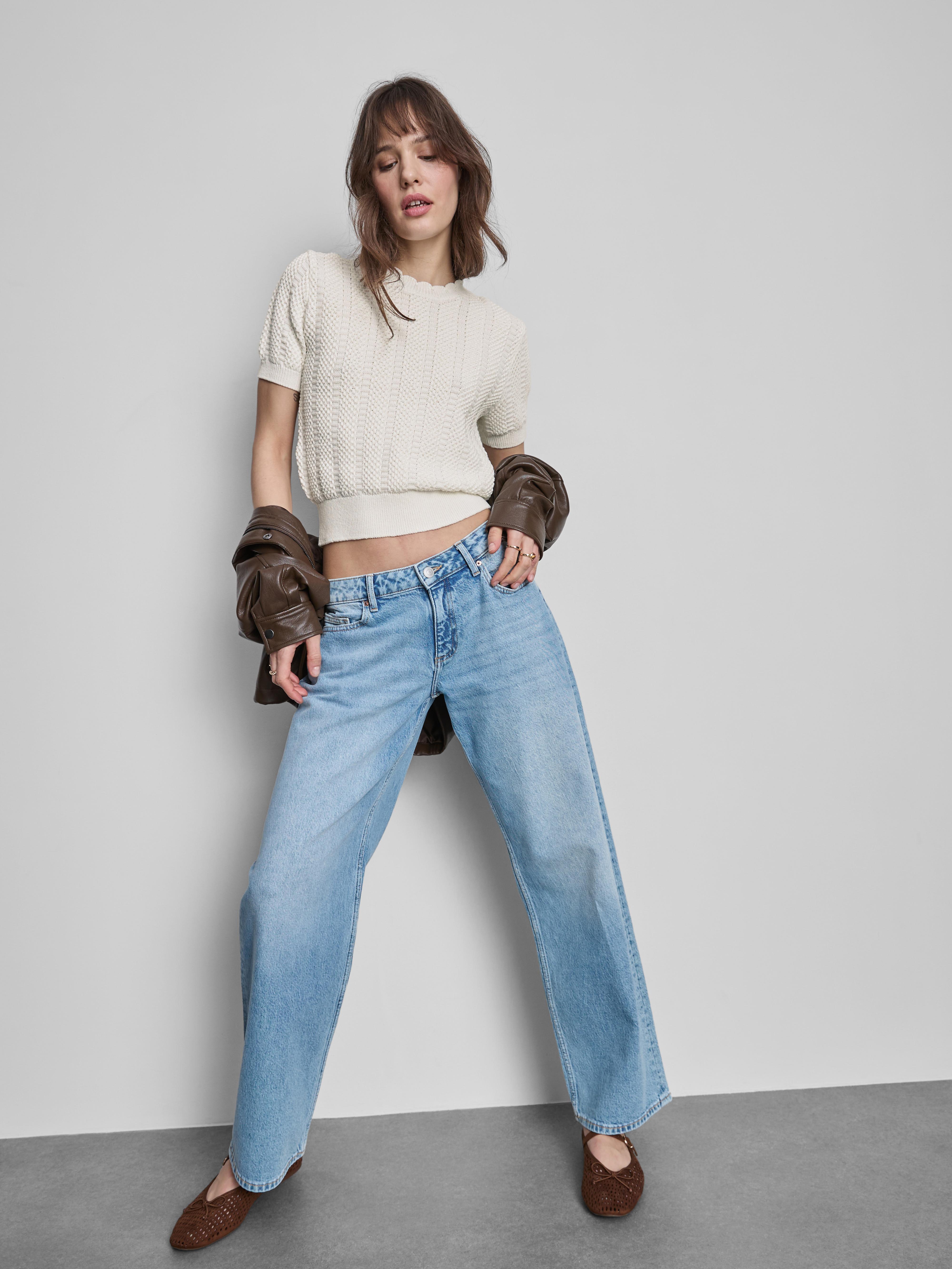 Cotton Blend Frill Neck Tee