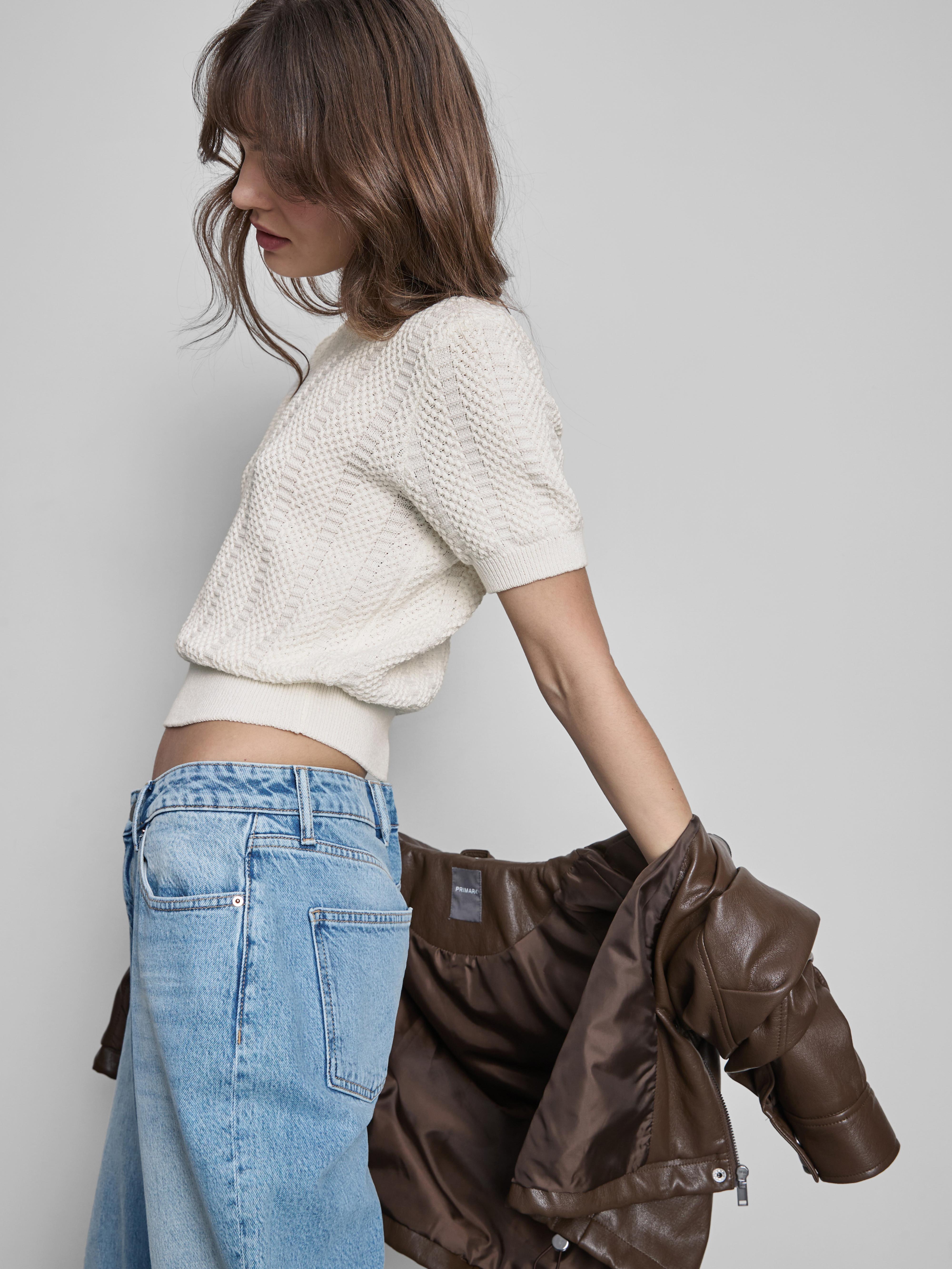 Cotton Blend Frill Neck Tee