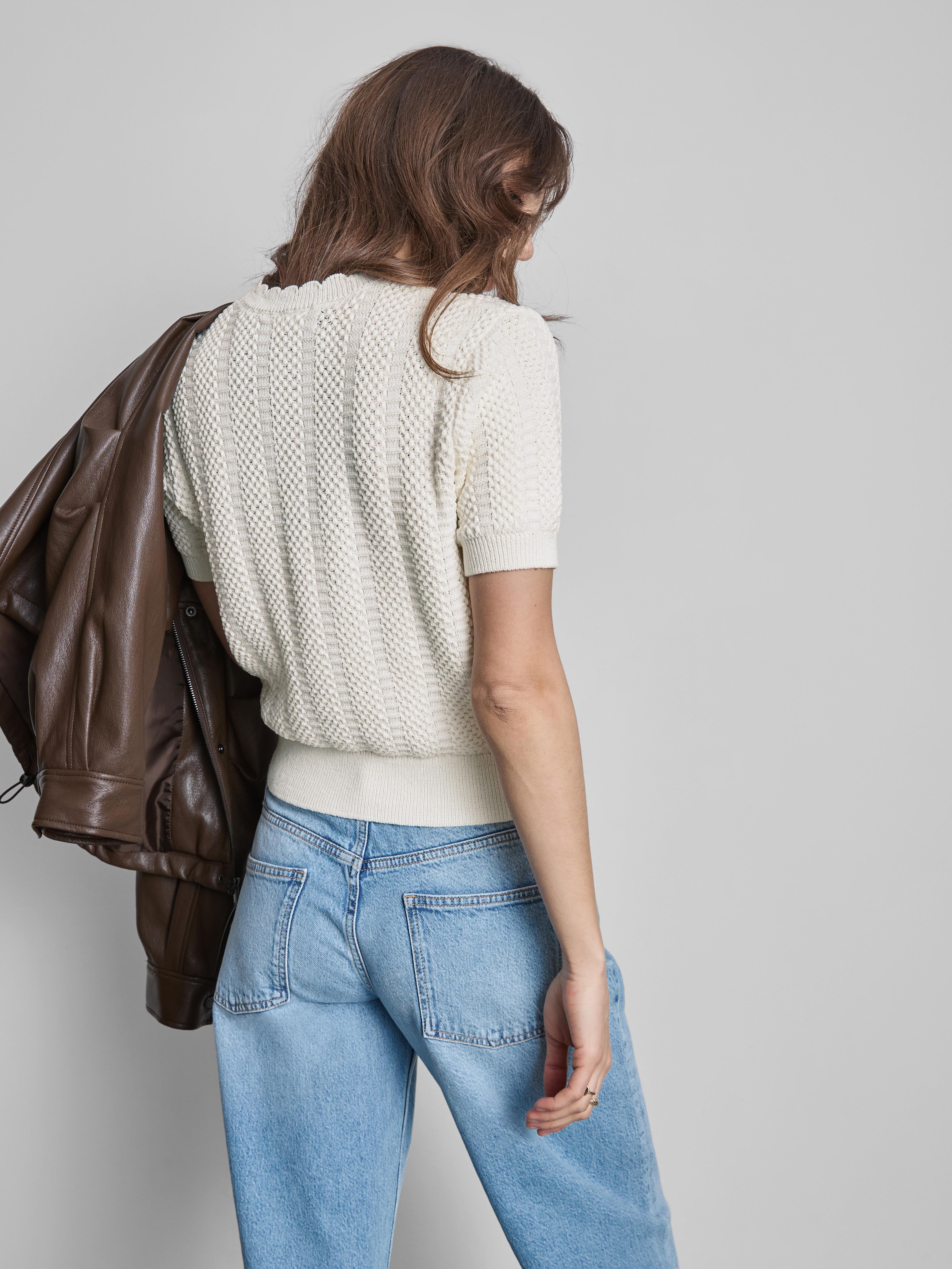 Cotton Blend Frill Neck Tee