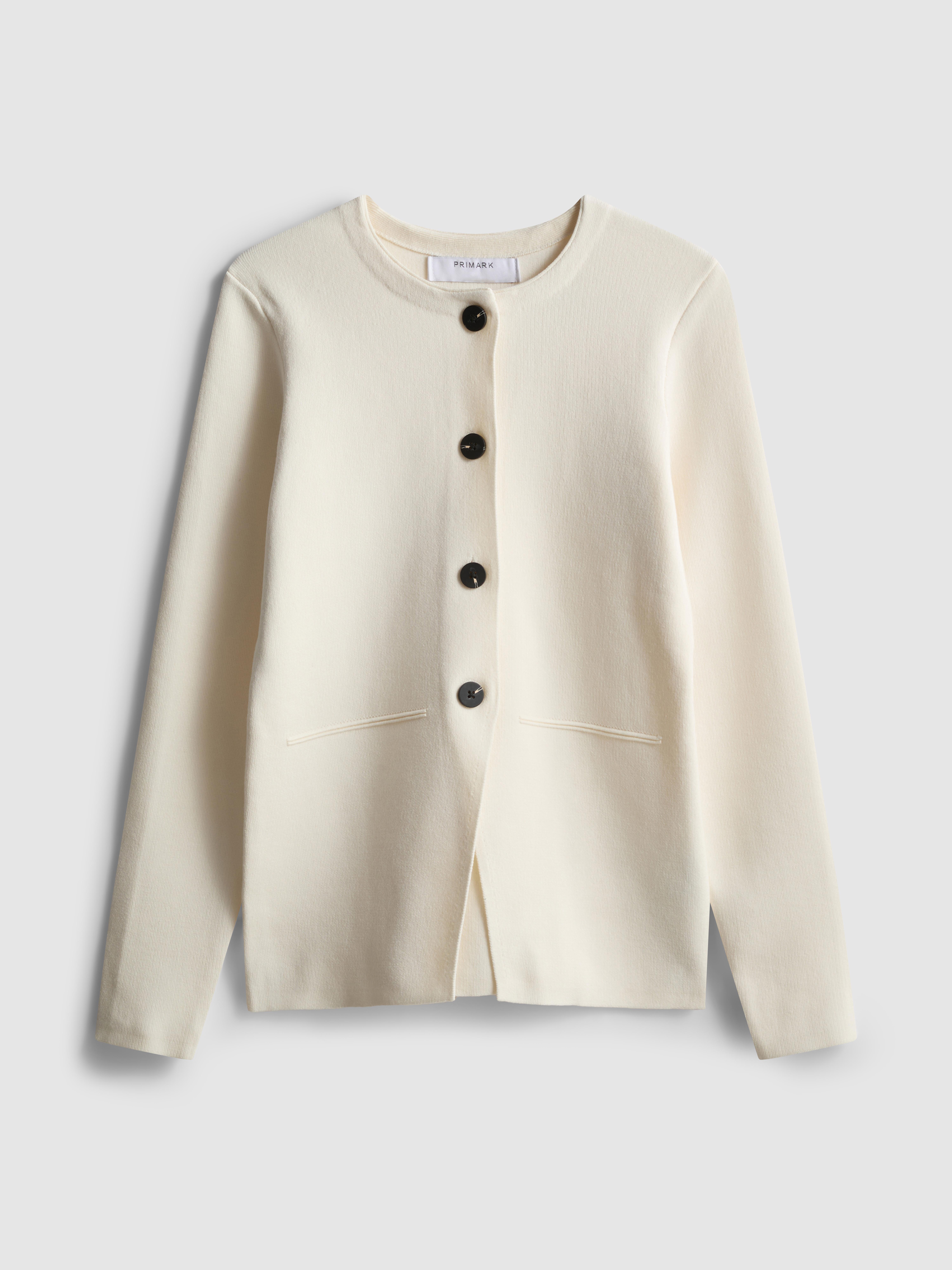 Women's Ivory Sculpted Crewneck Cardigan