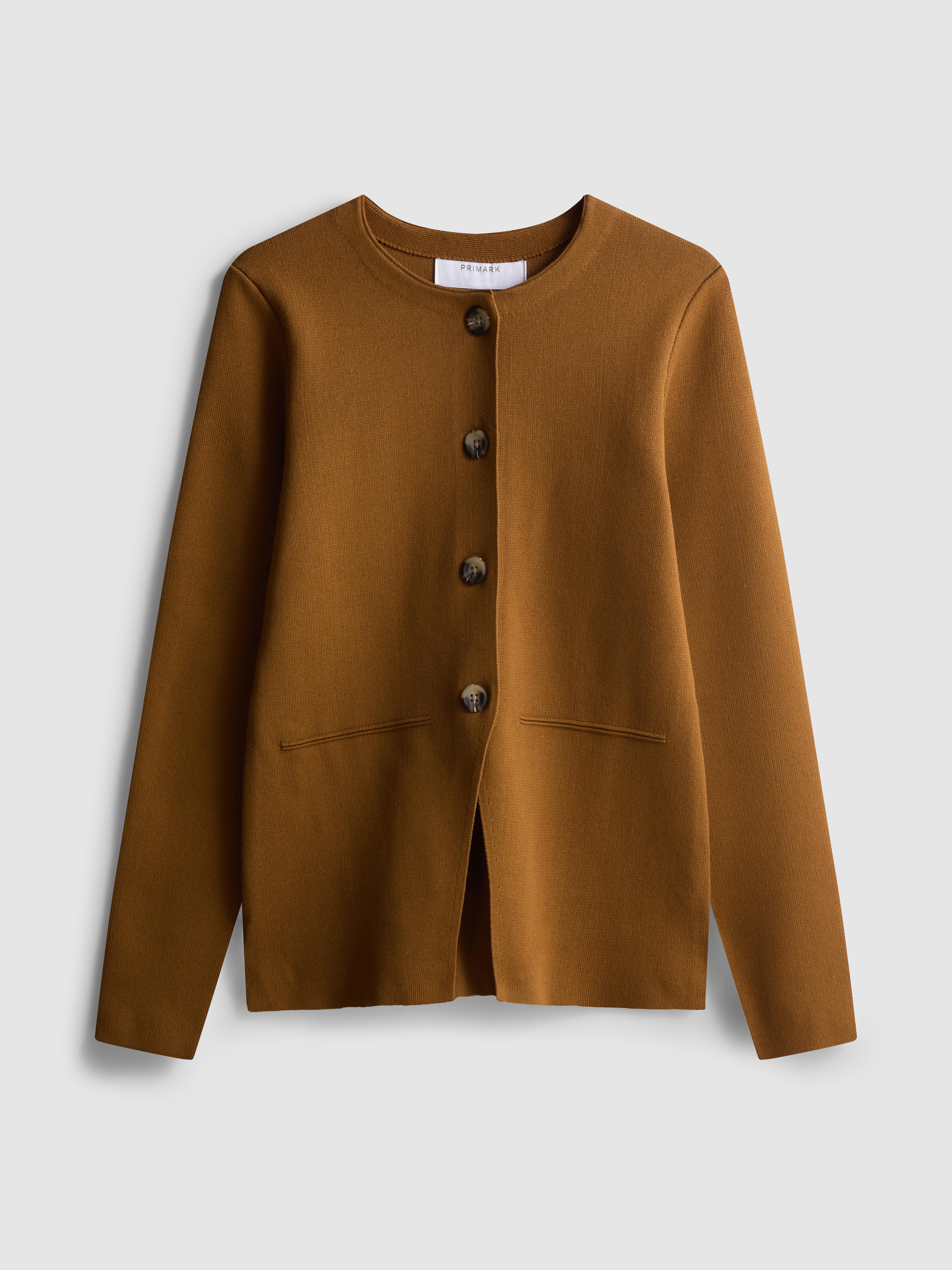 Women's Camel Sculpted Crewneck Cardigan