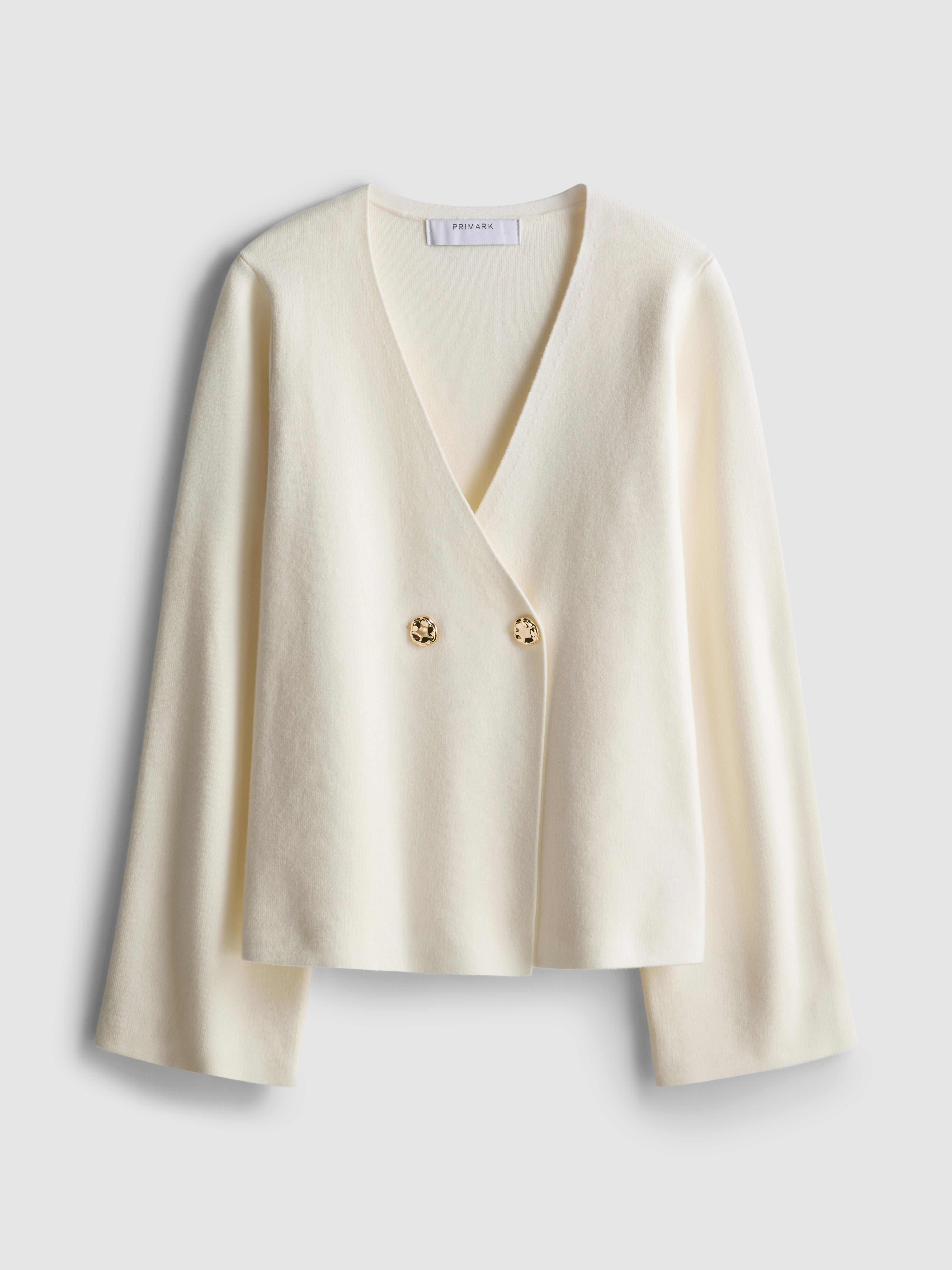 Women's Ivory Double-Breasted V-Neck Cardigan