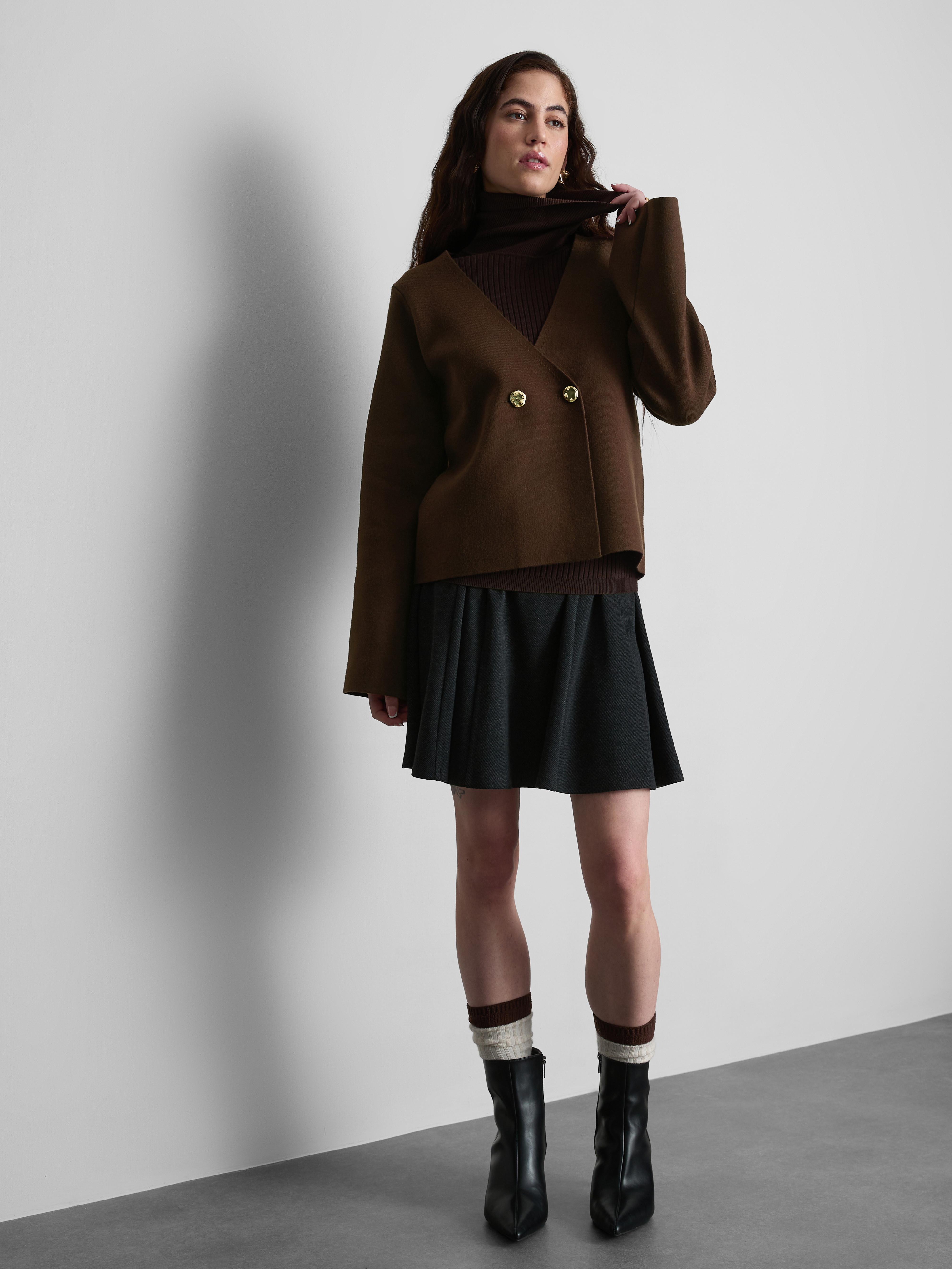 Women's Chocolate Double-Breasted V-Neck Cardigan