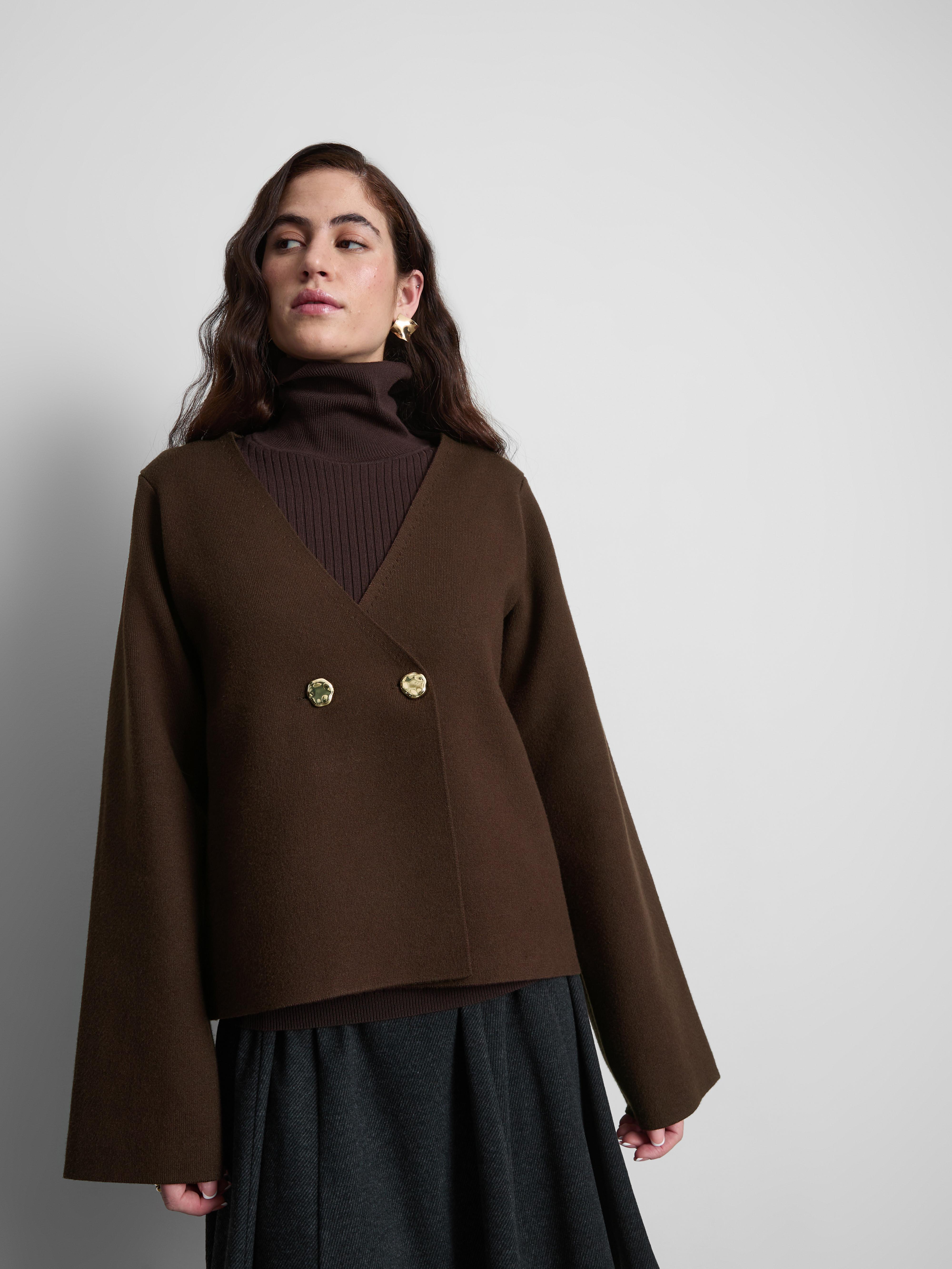 Women's Chocolate Double-Breasted V-Neck Cardigan