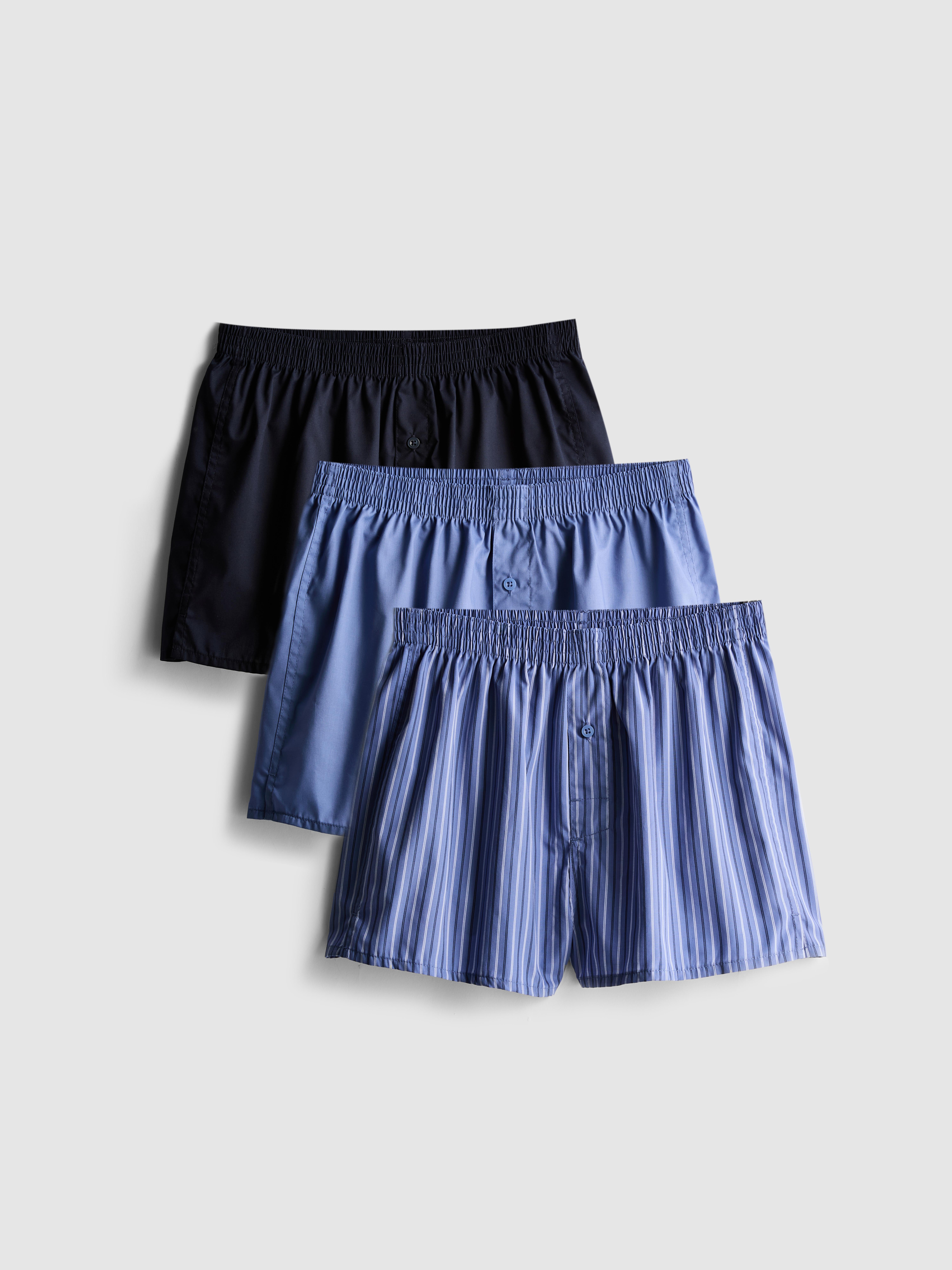 Men's Blue 3pk Button-Fly Boxer Shorts