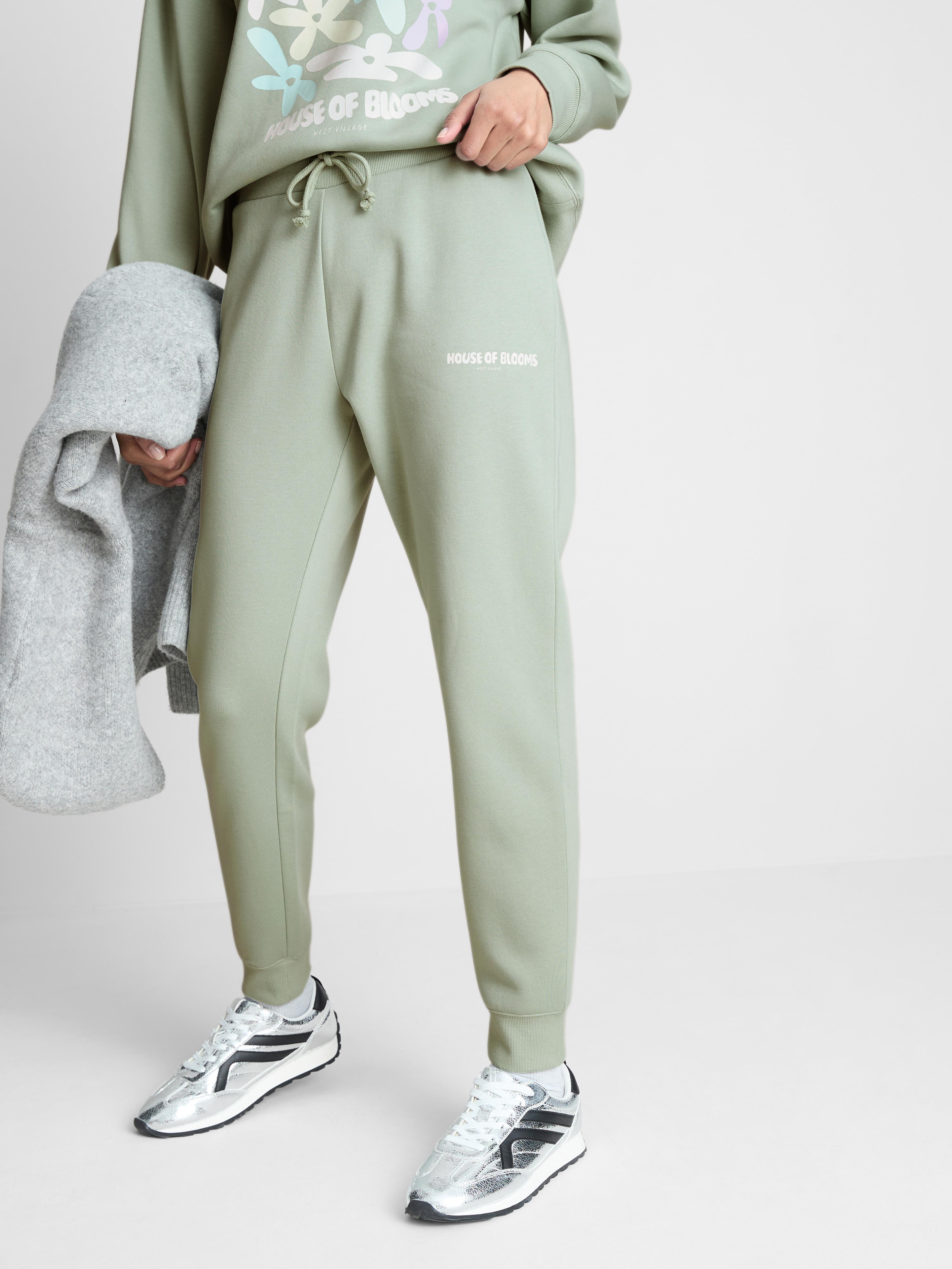 Women's Light Green Cotton Blend Printed Skinny Joggers