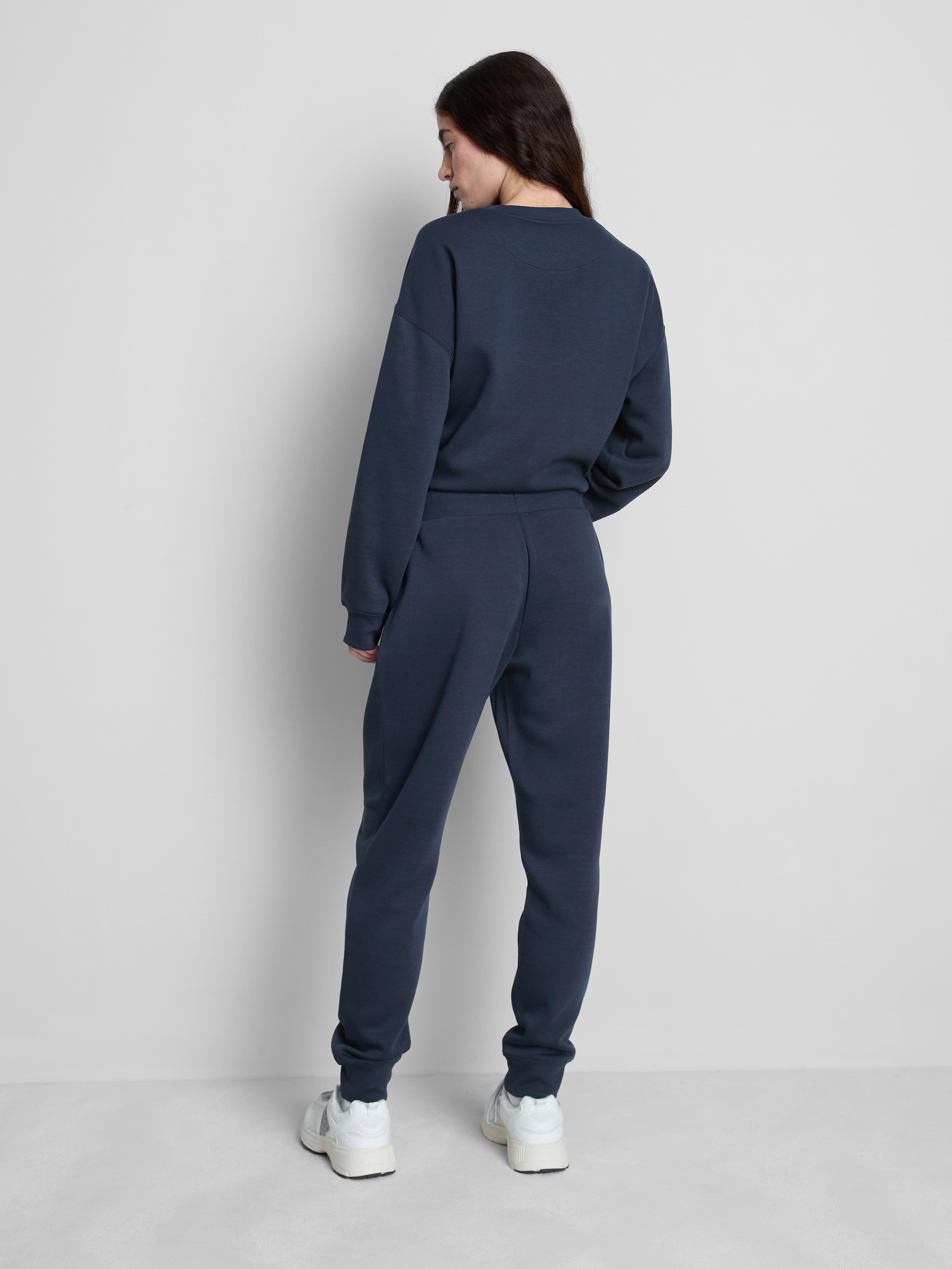 Women's Navy Cotton Blend Printed Skinny Joggers