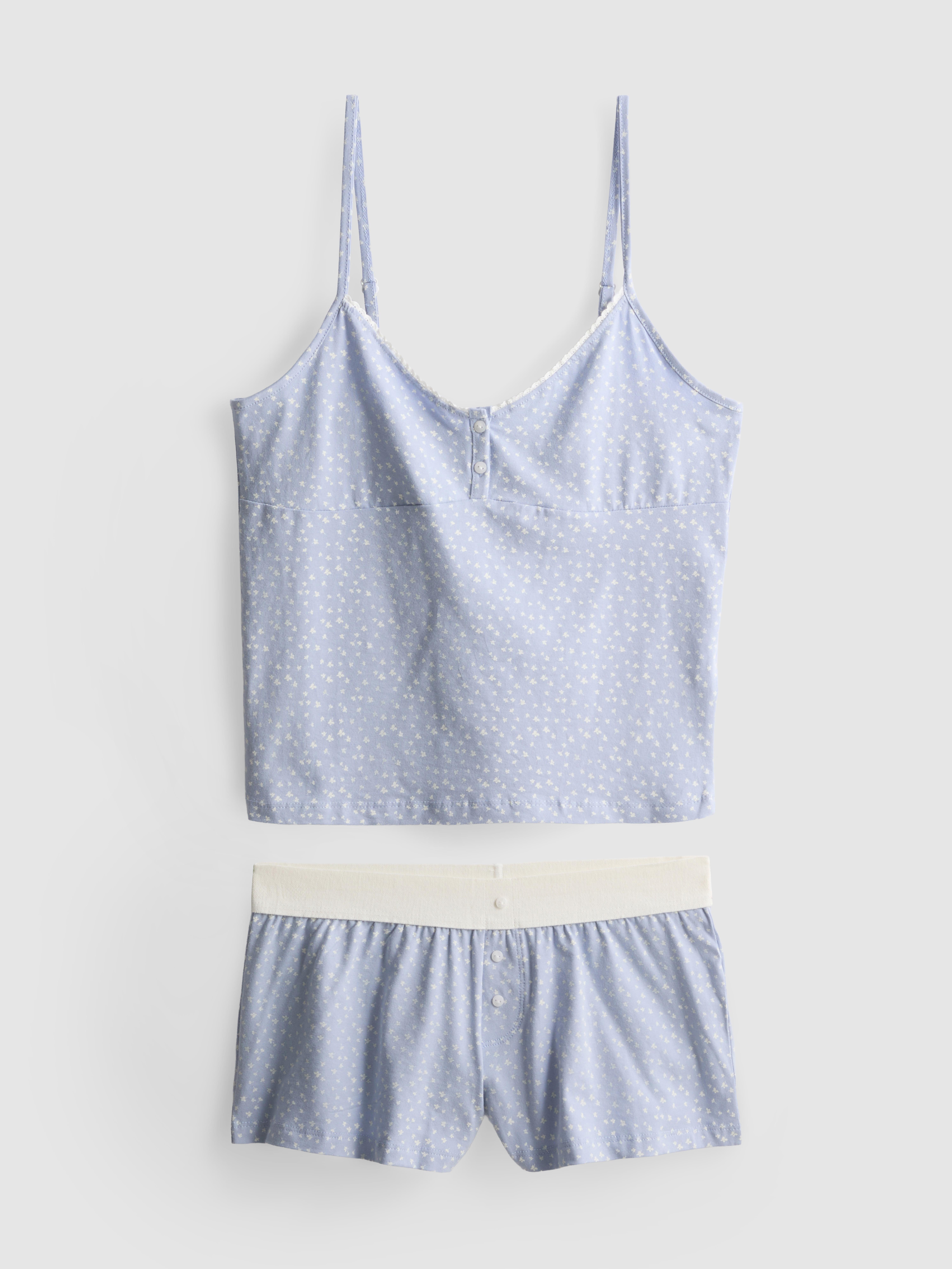 Printed Cotton Rich Boxer Shorty Pyjamas Blue